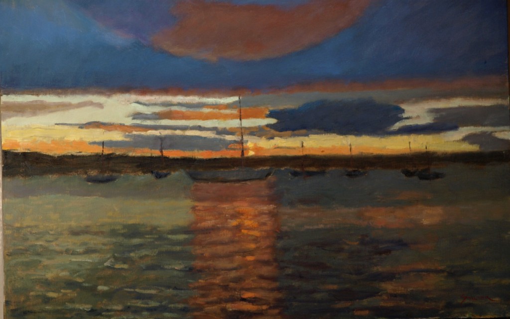 Sunset - Naragansett Bay, Oil on Canvas, 20 x 24 Inches, by Richard Stalter, $1200