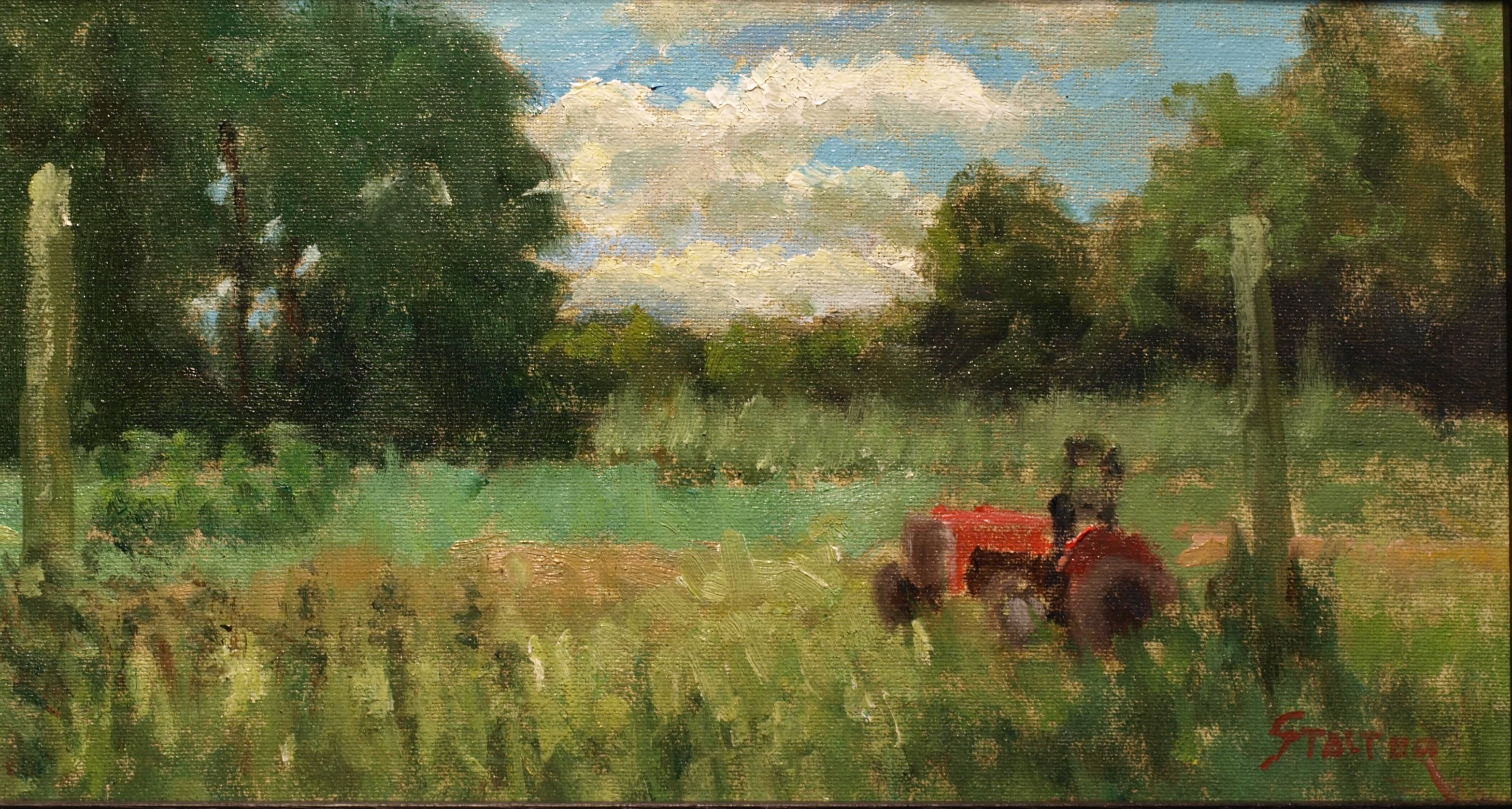Megan's Tractor, Oil on Canvas on Panel, 8 x 14 Inches, by Richard Stalter, $225