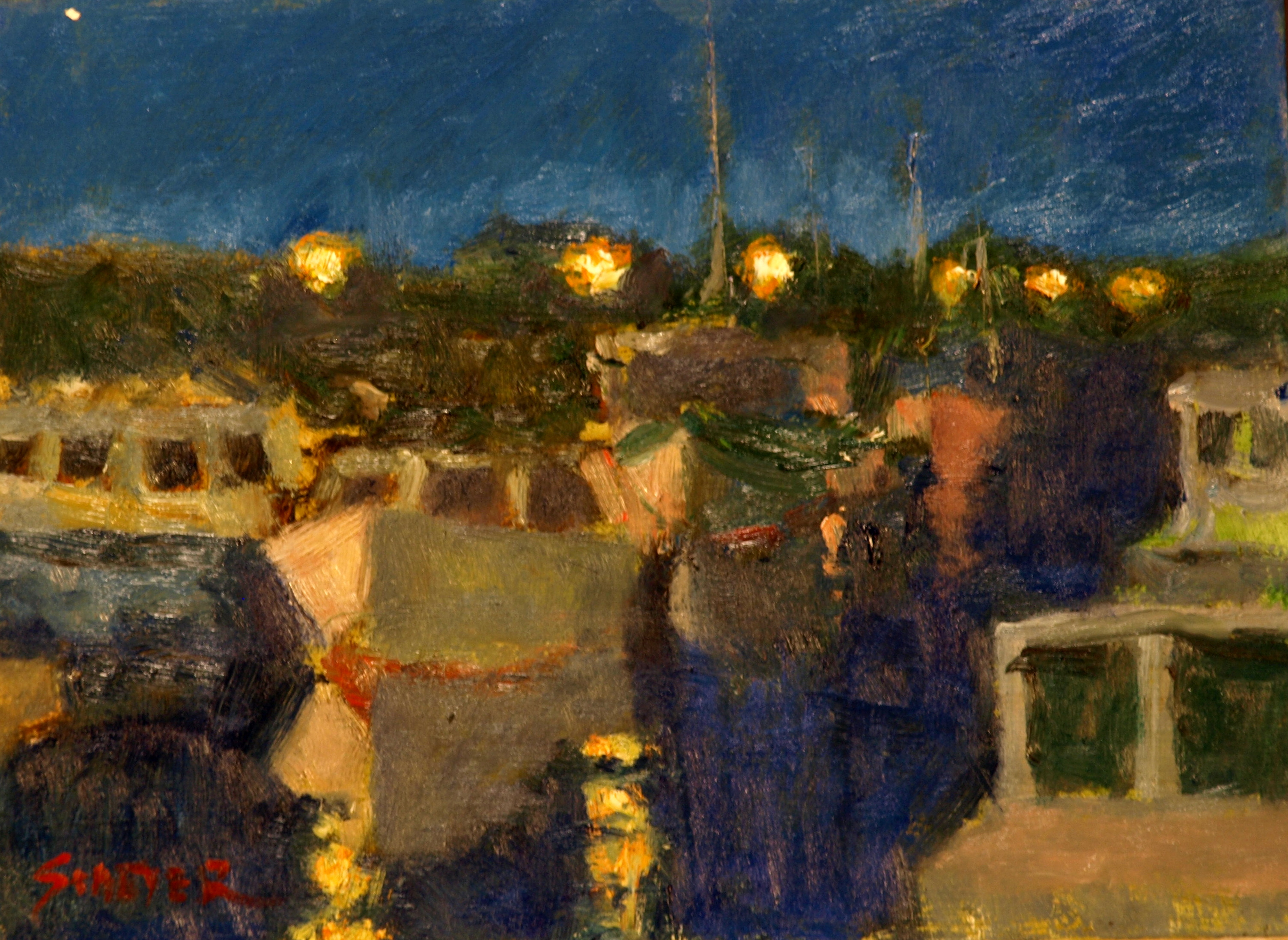 Fishing Boats - Night, Oil on Panel, 9 x 12 Inches, by Richard Stalter, $225