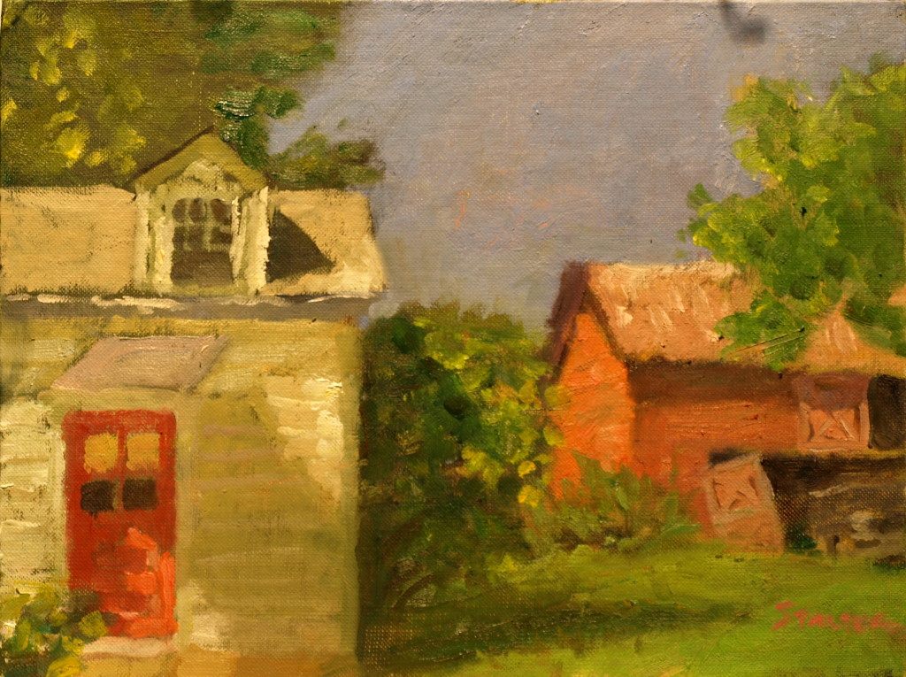 Red Farmhouse Door, Oil on Canvas on Panel, 9 x 12 Inches, by Richard Stalter, $225