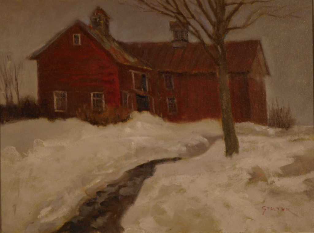Yale Farm in Snow, Oil on Canvas, 18 x 24 Inches, by Richard Stalter, $600