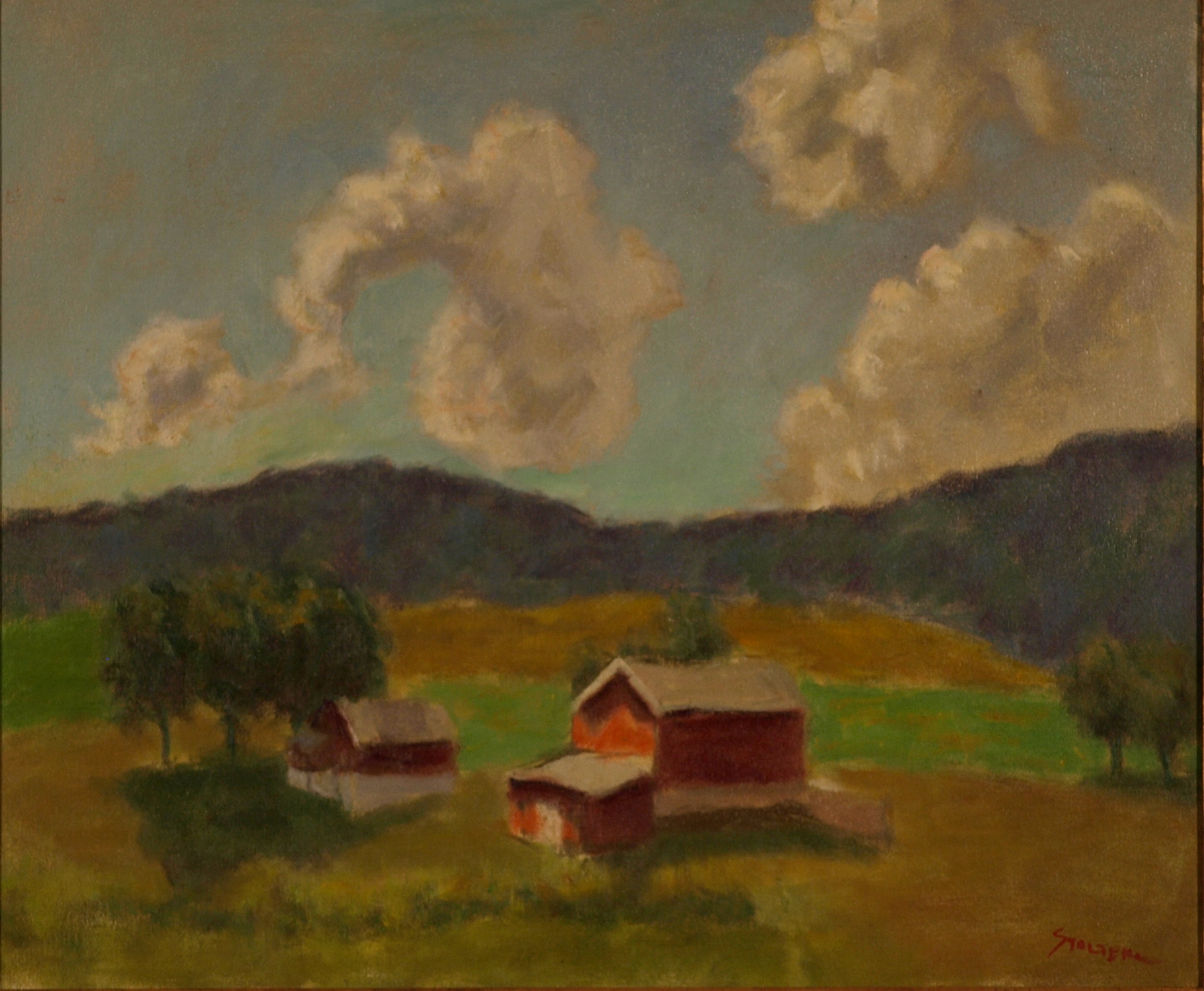 Sunlit Farm Near Amenia, Oil on Canvas, 20 x 24 Inches, by Richard Stalter, $650