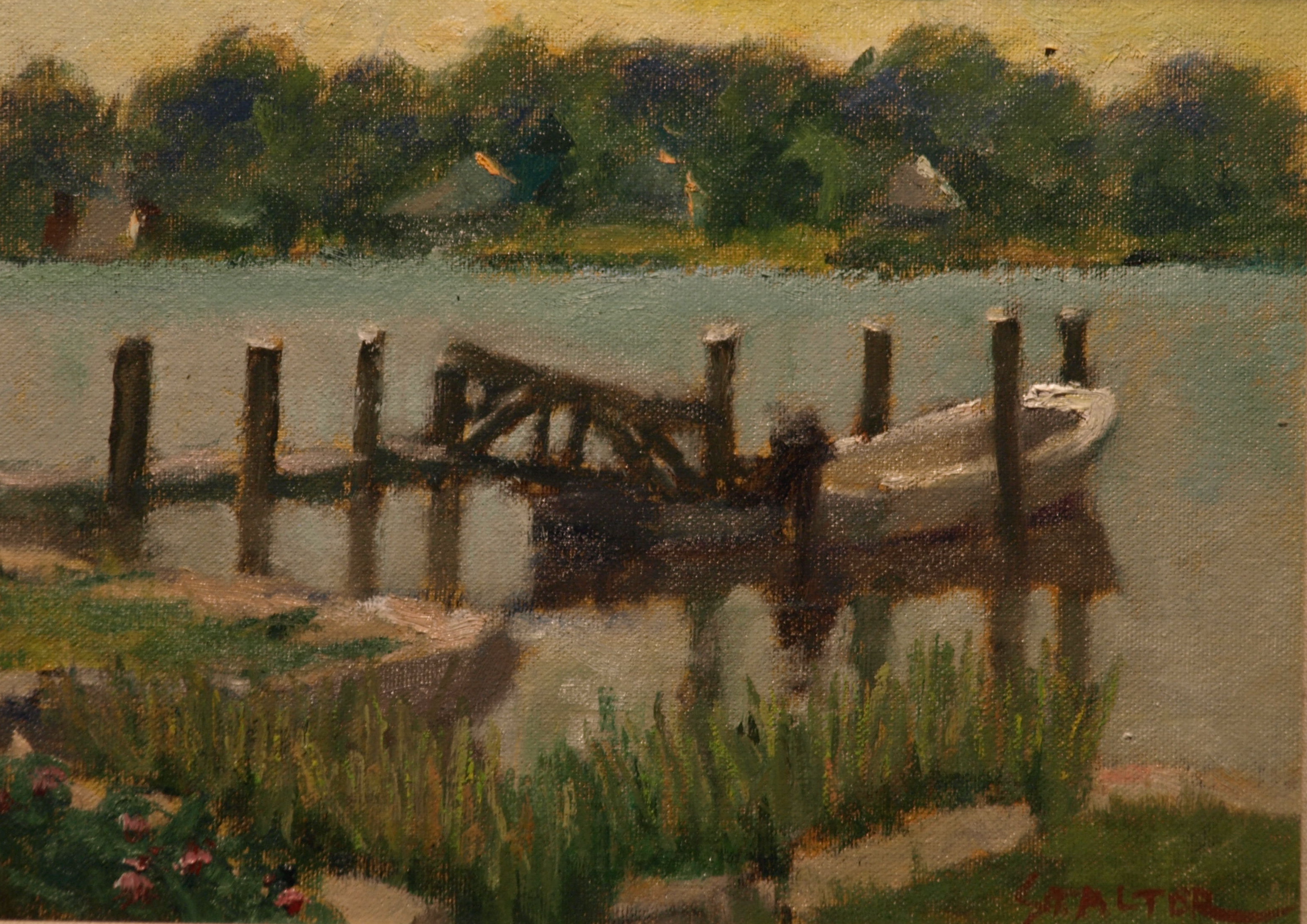 Mystic River Dock, Oil on Canvas on Panel, 9 x 12 Inches, by Richard Stalter, $225