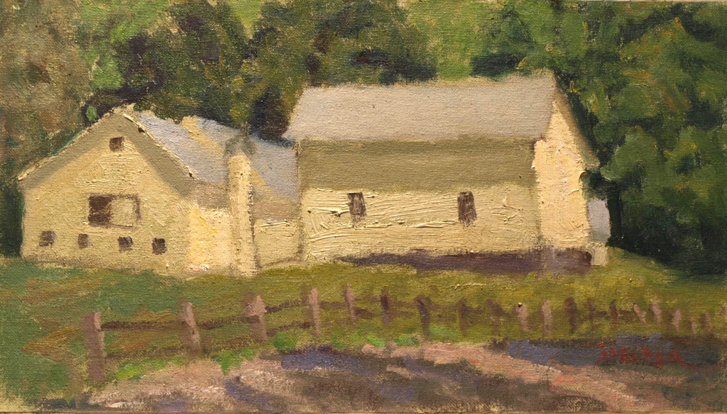 Yellow Barns - Afternoon, Oil on Canvas on Panel, 8 x 14 Inches, by Richard Stalter, $225