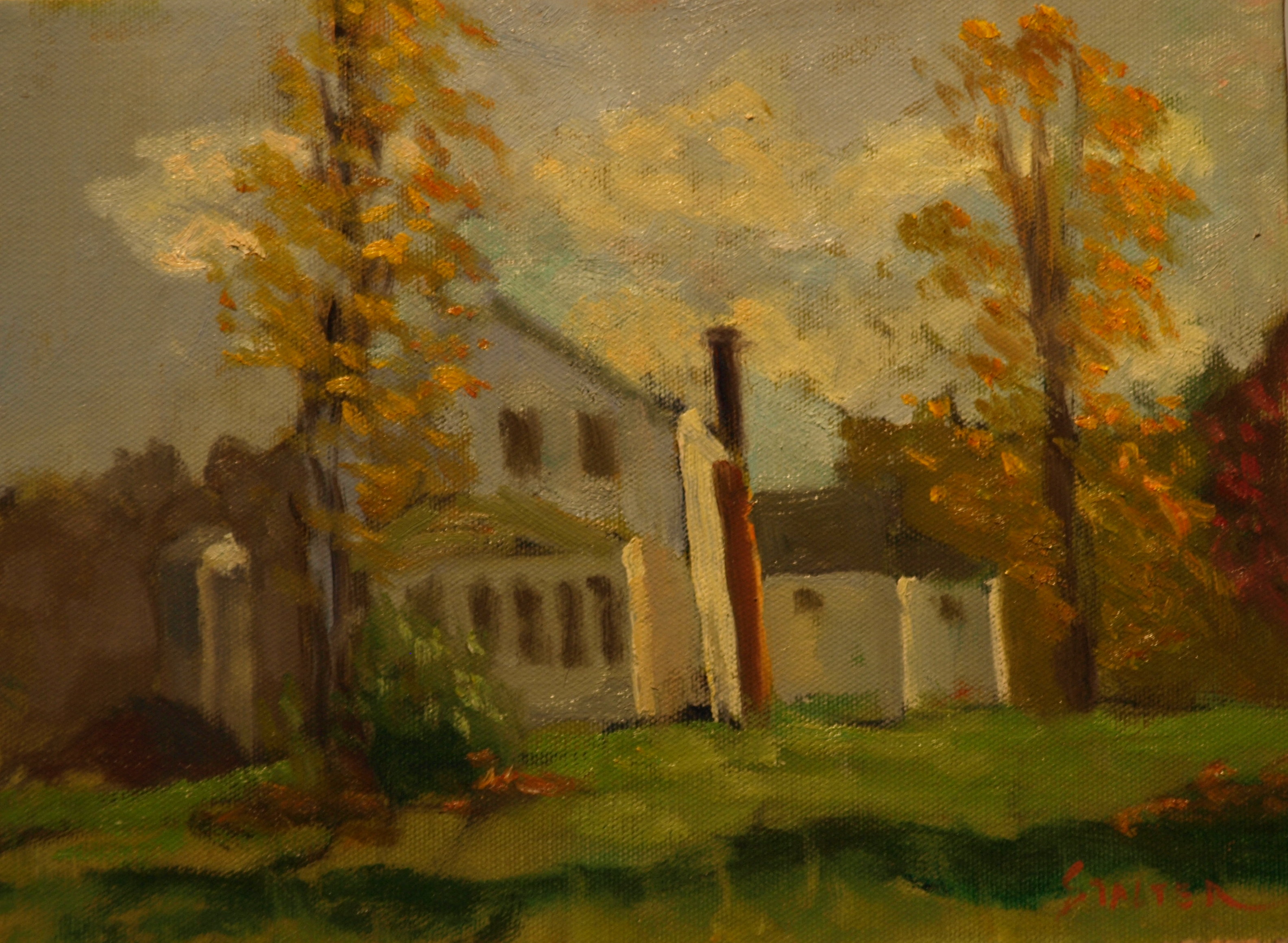 Lindburgh Home in Autumn, Oil on Canvas, 9 x 12 Inches, by Richard Stalter, $225