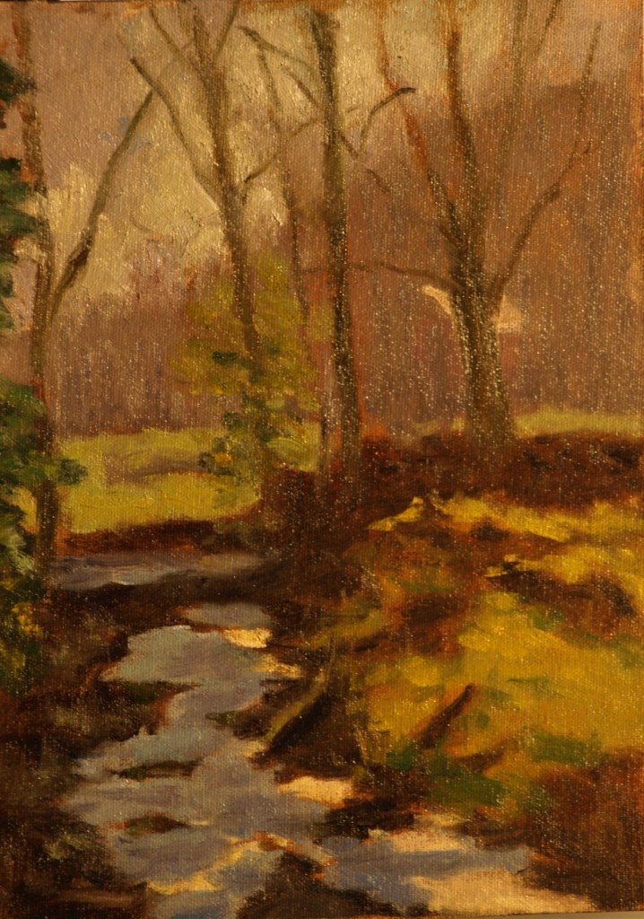 Brook in Hazy Sunlight, Oil on Canvas on Panel, 9 x 12 Inches, by Richard Stalter, $225