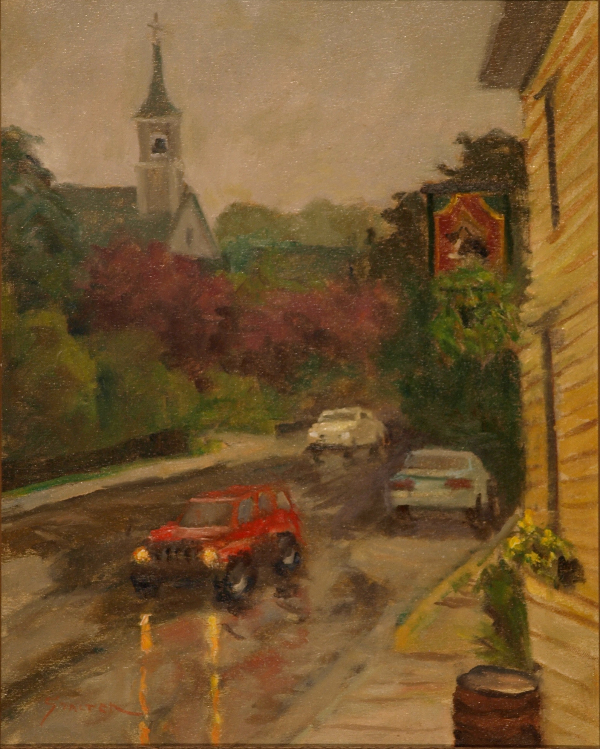 Rainy Day in Mystic, Oil on Canvas, 20 x 16 Inches, by Richard Stalter, $450