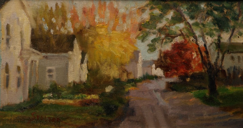 Street - Noank, Oil on Canvas on Panel, 8 x 14 Inches, by Richard Stalter, $225