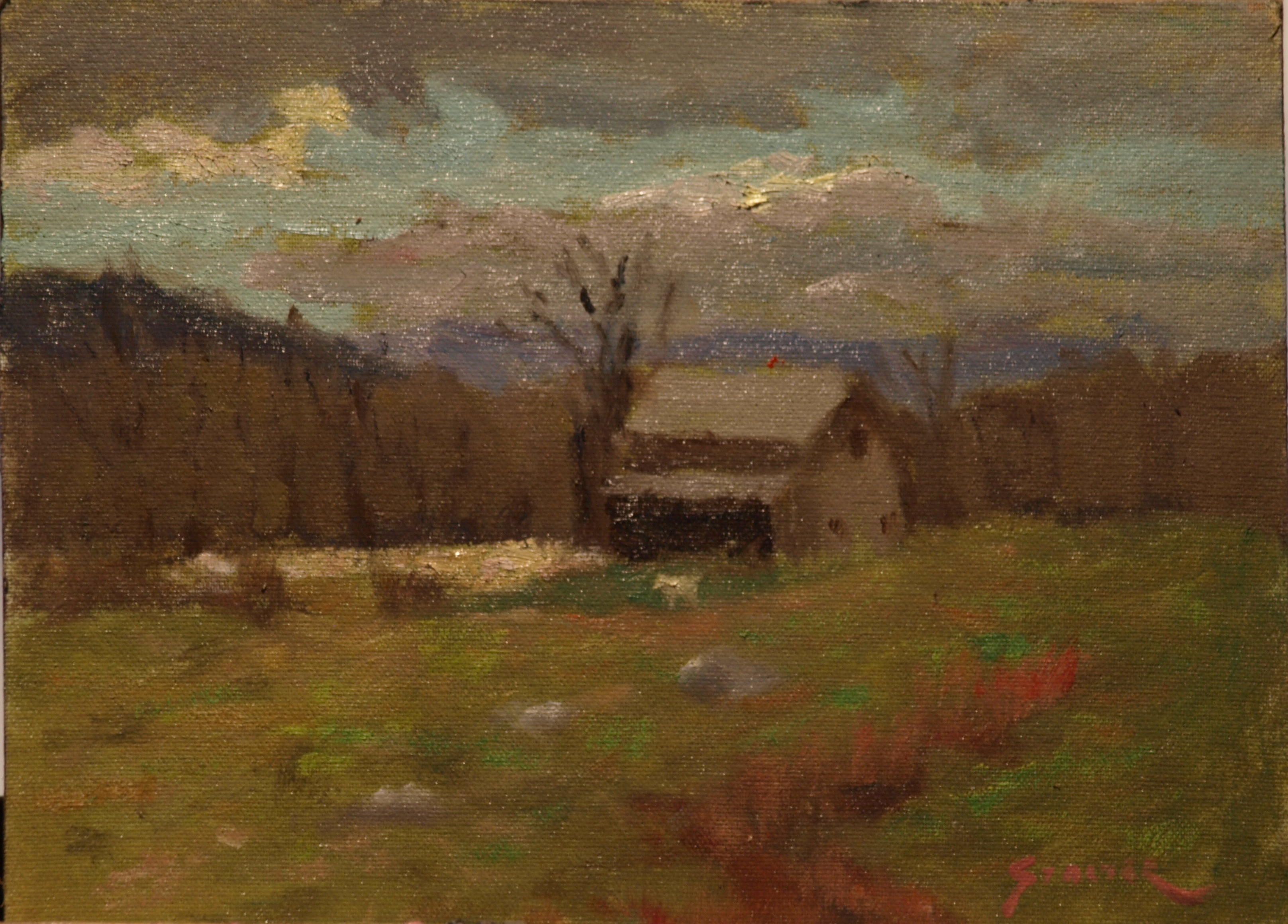 Horse Barn and Pasture, Oil on Canvas on Panel, 9 x 12 Inches, by Richard Stalter, $225