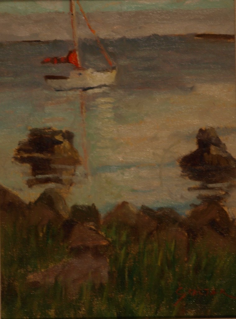 Red Sail, Oil on Canvas on Panel, 12 x 9 Inches, by Richard Stalter, $225