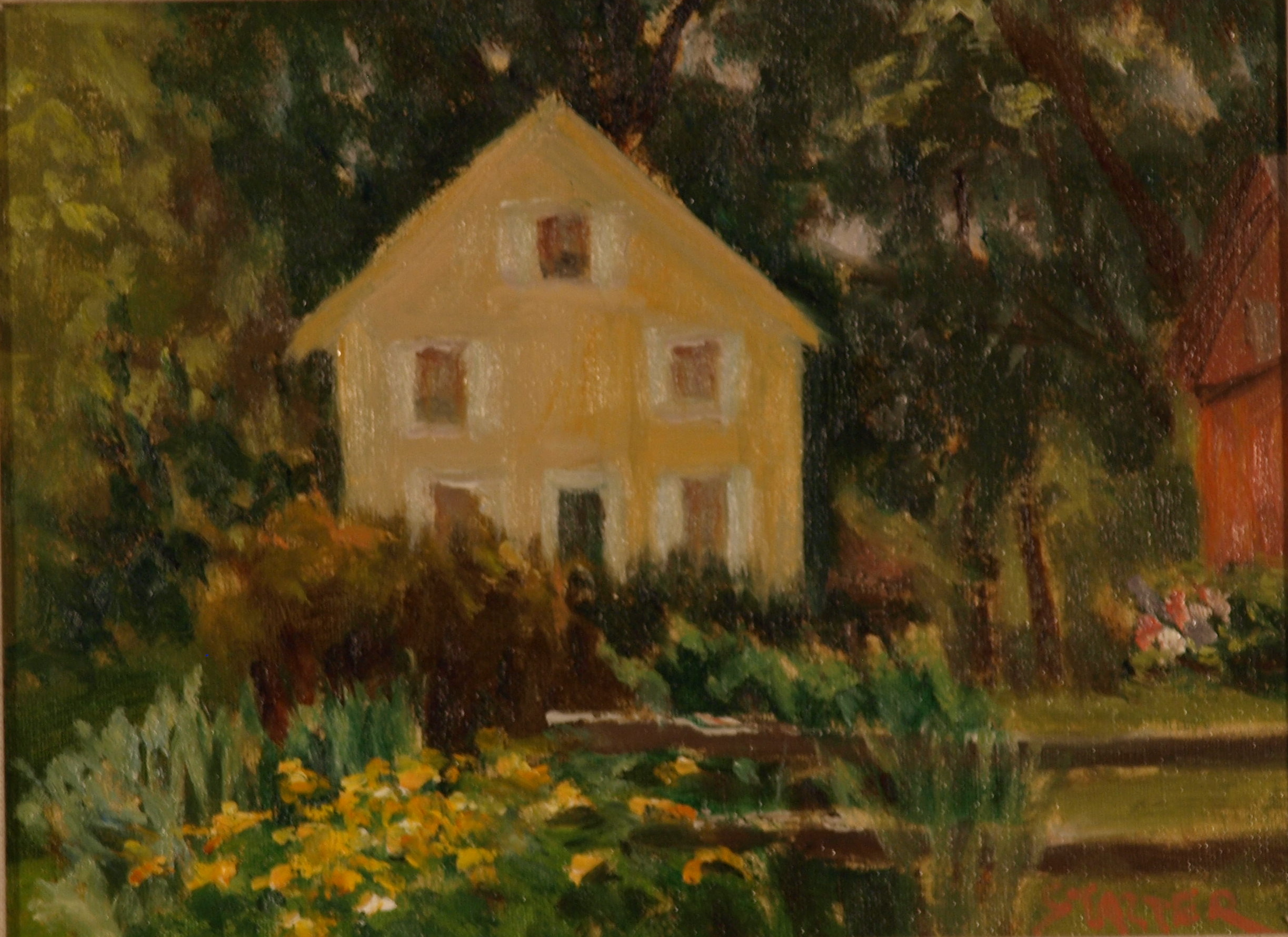 Sue's Garden, Oil on Canvas on Panel, 9 x 12 Inches, by Richard Stalter, $225