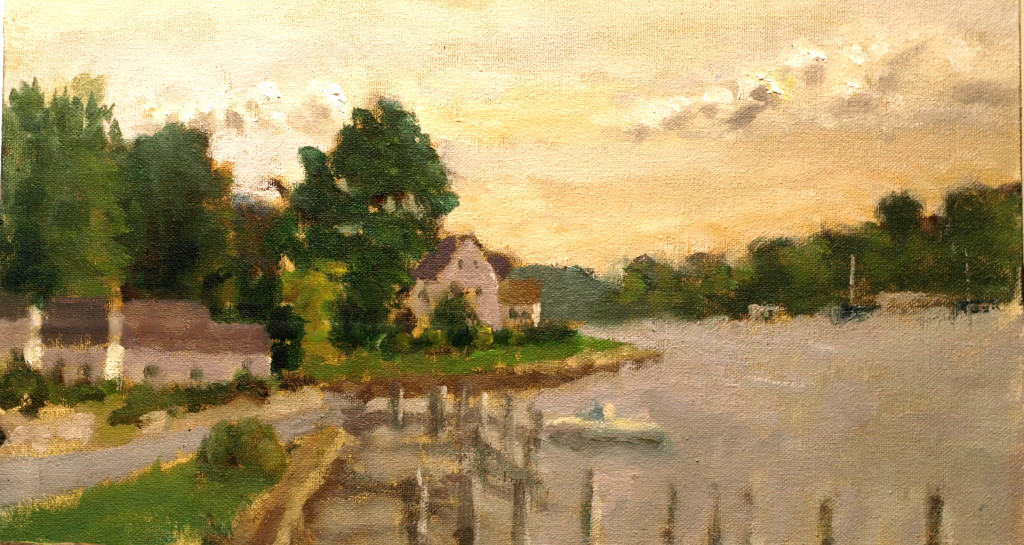 Afternoon Along the Mystic River, Oil on Canvas on Panel, 8 x 14 Inches, by Richard Stalter, $220