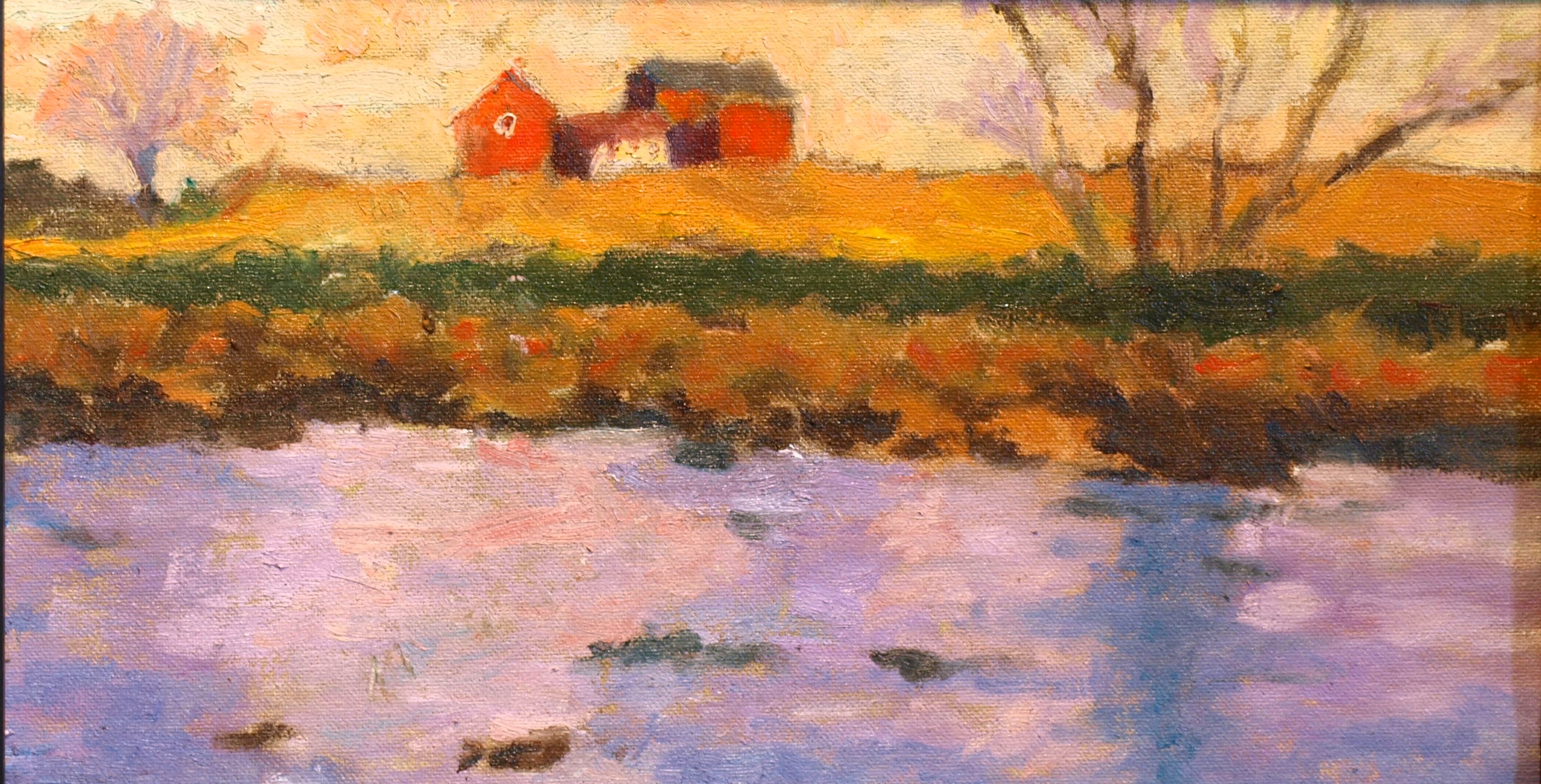 Shoreline Farm, Oil on Canvas on Panel, 8 x 14 Inches, by Richard Stalter, $300