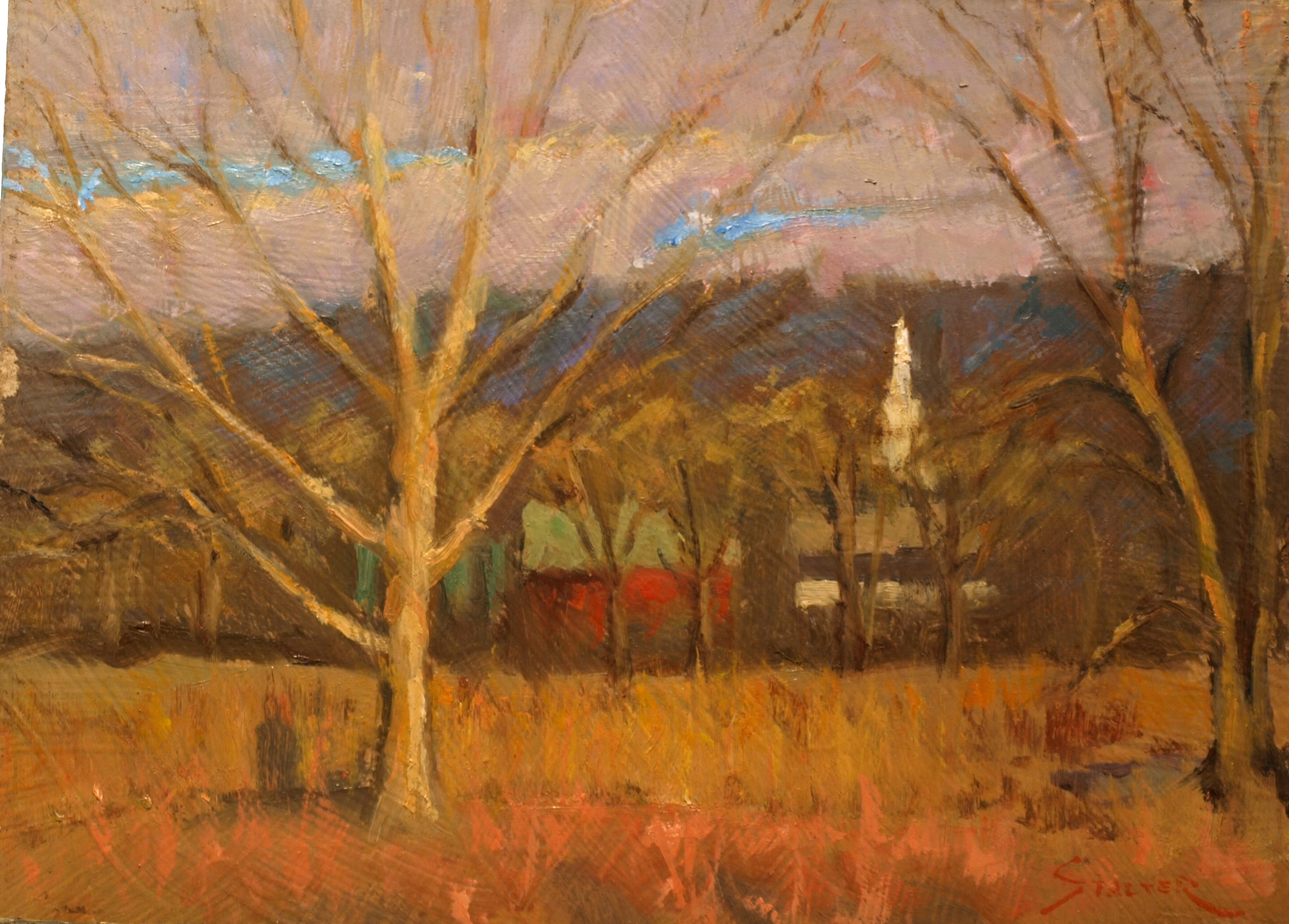 Late Autumn in Gaylordsville, Oil on Canvas on Panel, 9 x 12 Inches, by Richard Stalter, $220