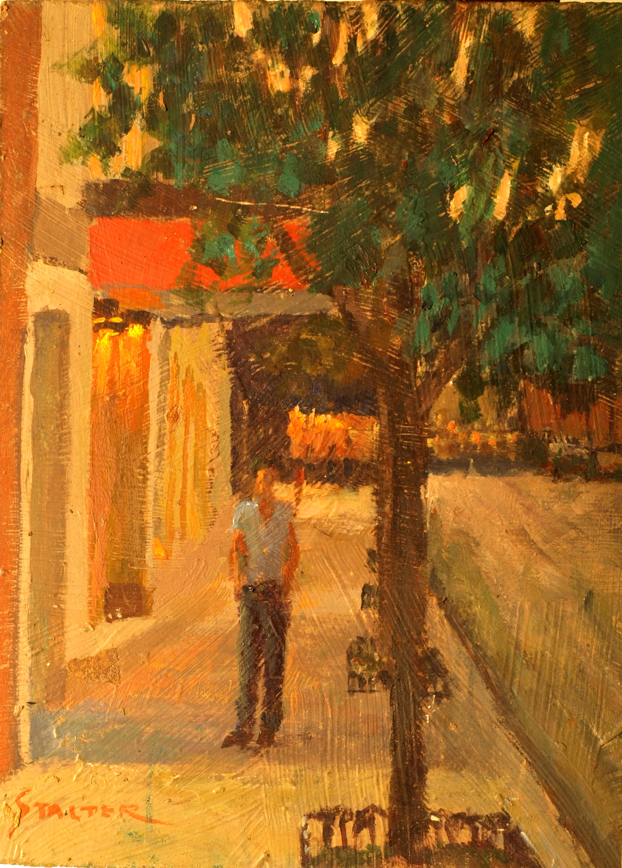 Strolling in Mystic, Oil on Canvas on Panel, 12 x 9 Inches, by Richard Stalter, $220
