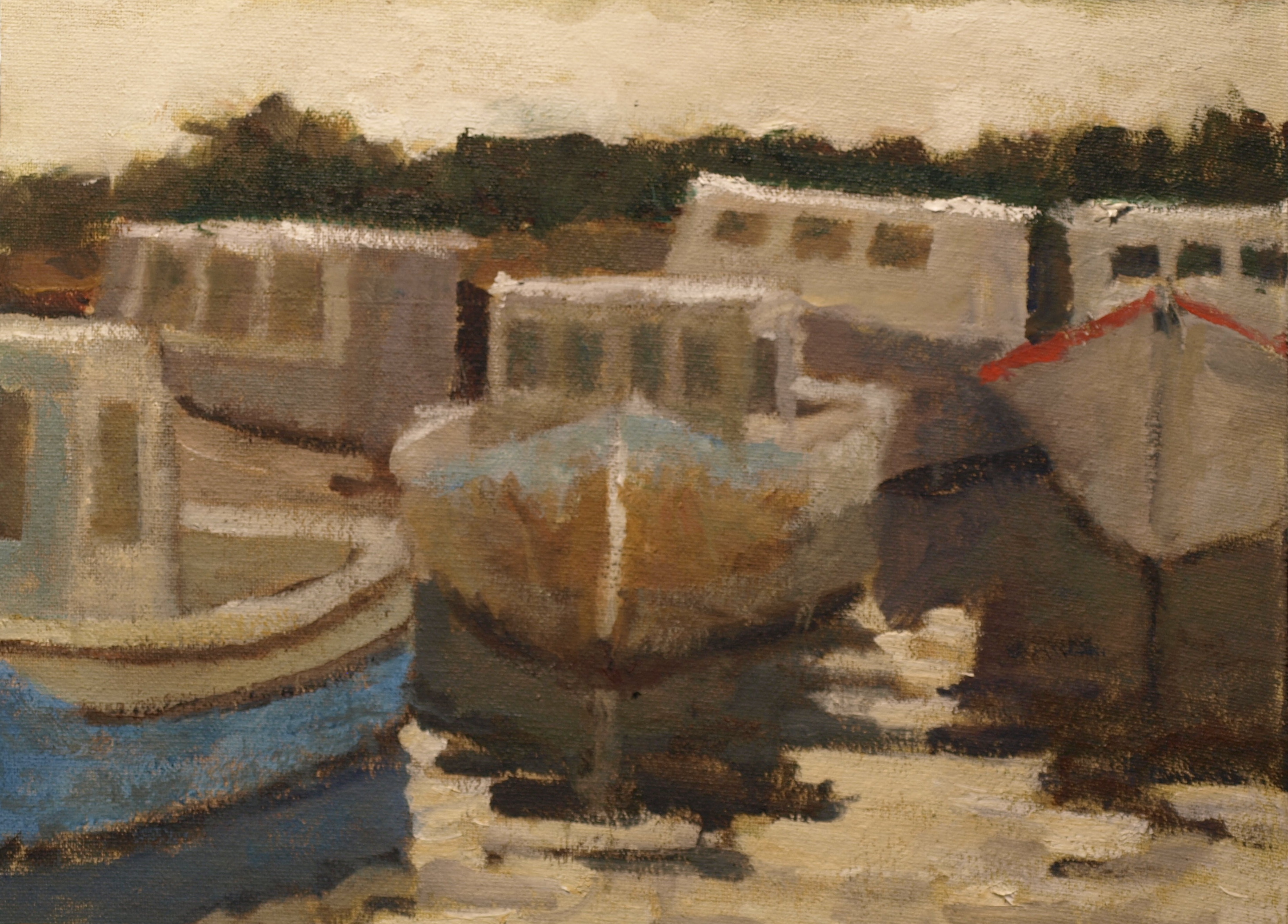 Busy Day Stonington Harbor, Oil on Canvas on Panel, 9 x 12 Inches, by Richard Stalter, $220