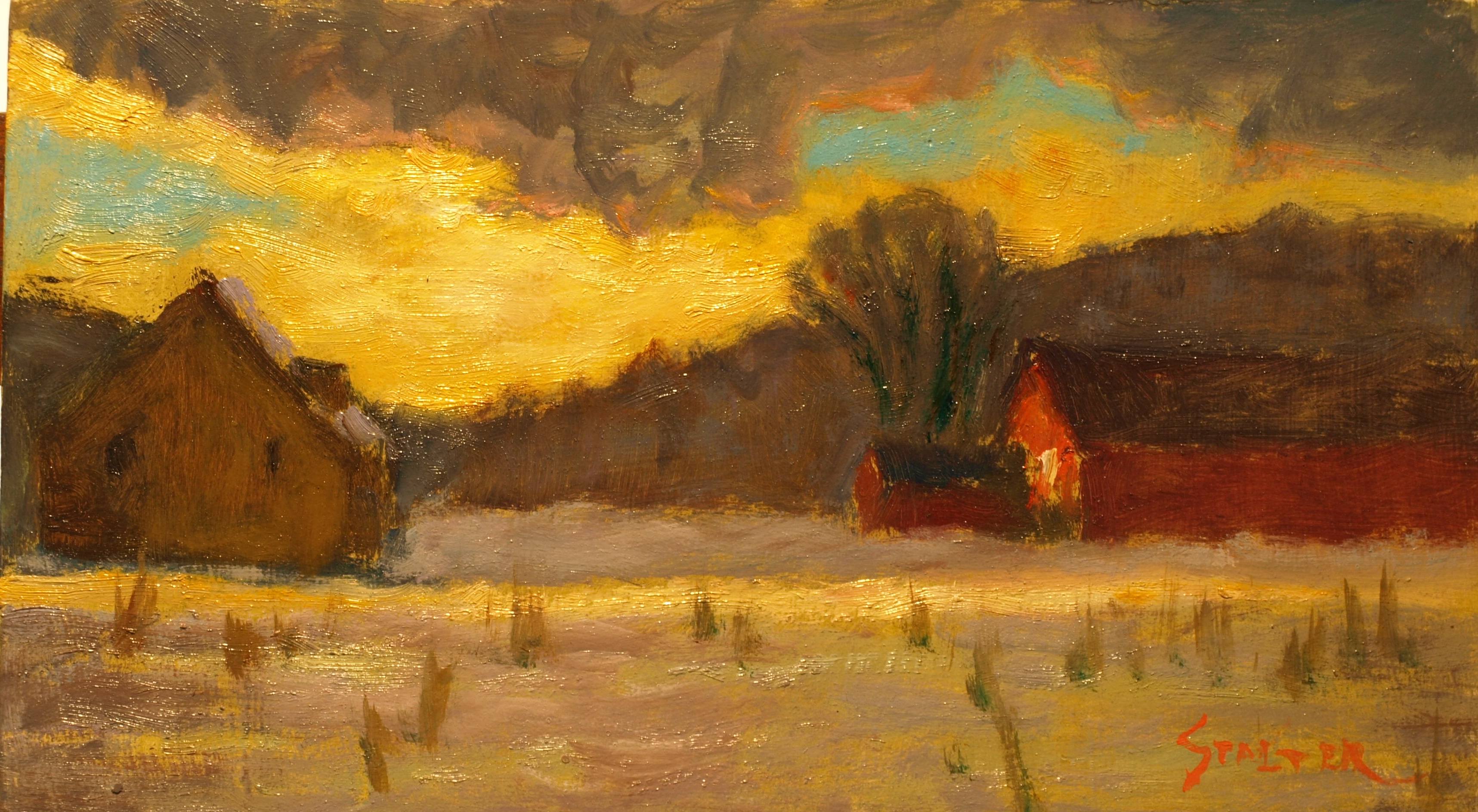 Dispersing Storm Clouds, Oil on Canvas on Panel, 8 x 14 Inches, by Richard Stalter, $225