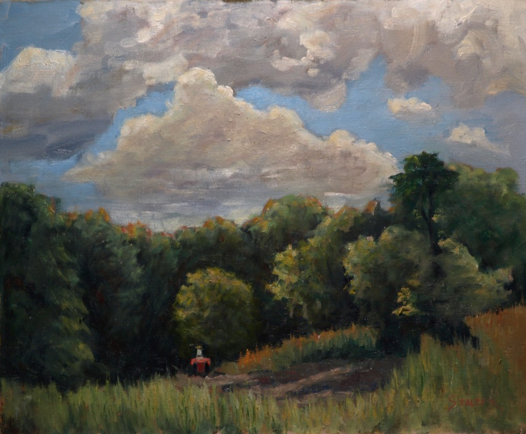Tractor Heading Out, Oil on Canvas, 20 x 24 Inches, by Richard Stalter, $650