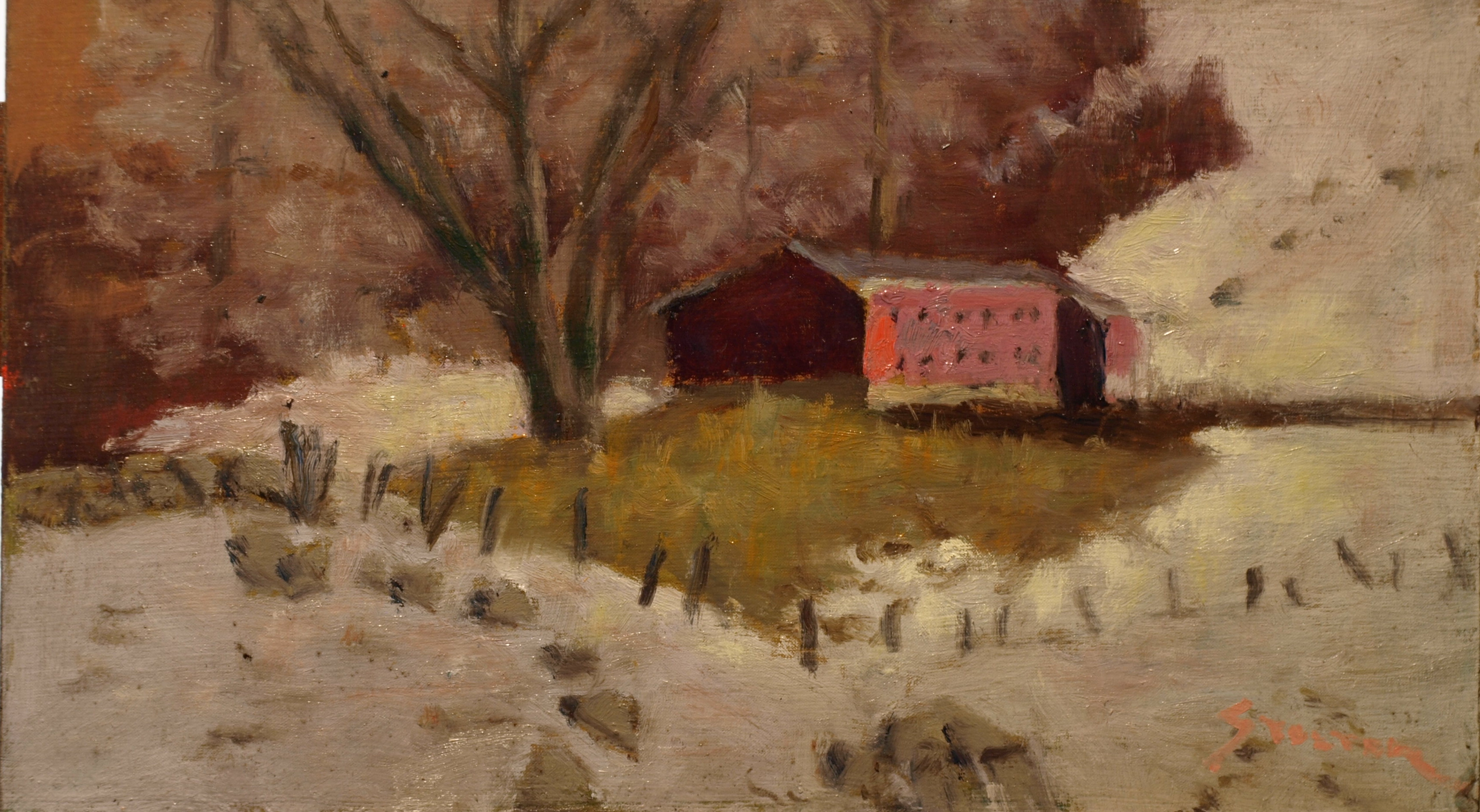 Abode of Chickens, Oil on Canvas on Panel, 8 x 14 Inches, by Richard Stalter, $225