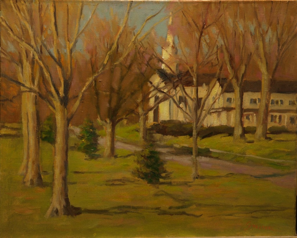 Church on the Green, Oil on Canvas, 16 x 20 Inches, by Richard Stalter, $450