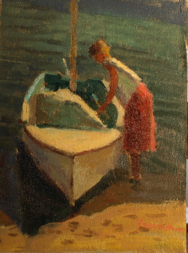 Casting Off, Oil on Canvas on Panel, 12 x 9 Inches, by Richard Stalter, $225
