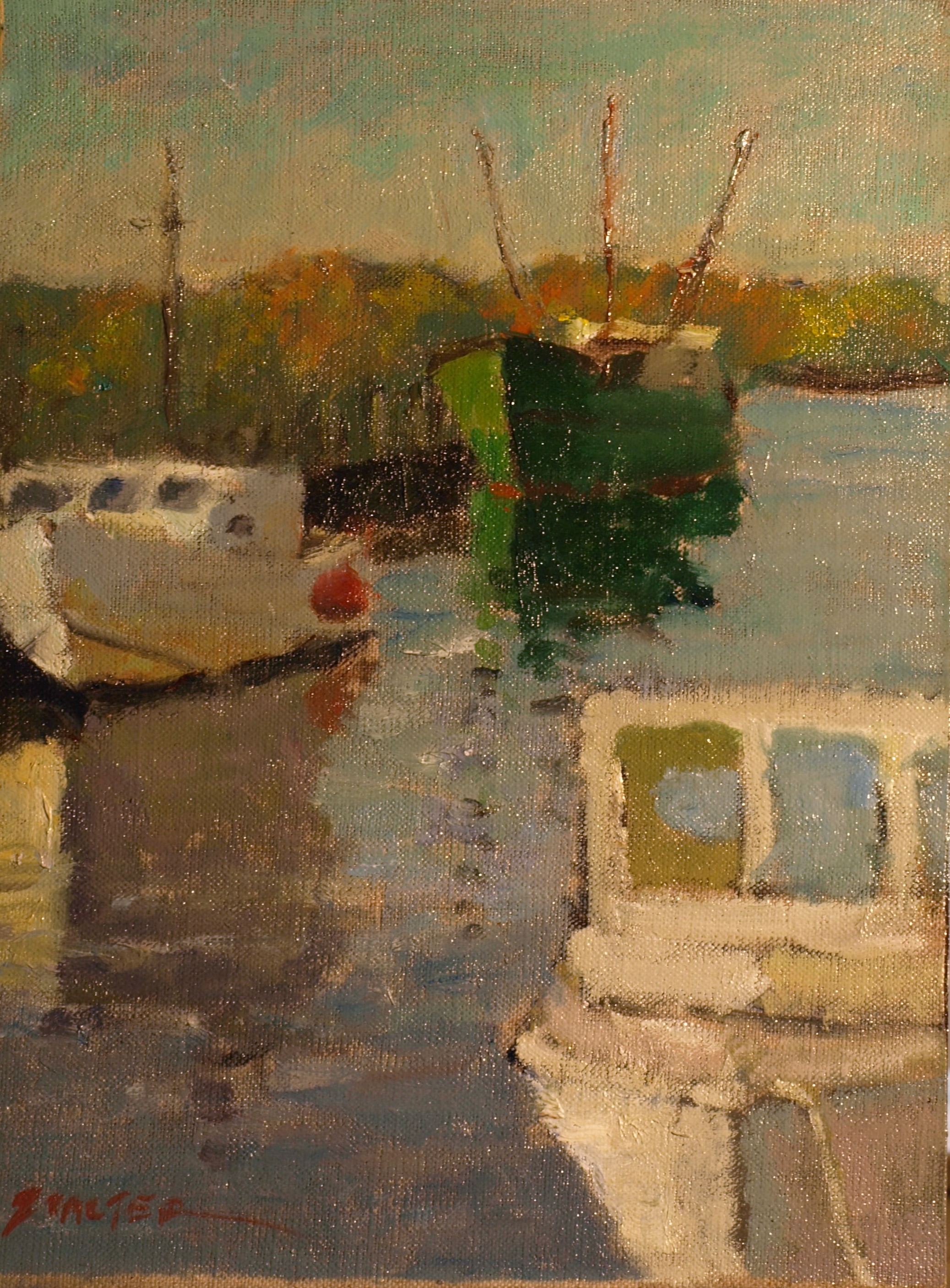 Harbor Scene, Oil on Canvas on Panel, 12 x 9 Inches, by Richard Stalter, $225