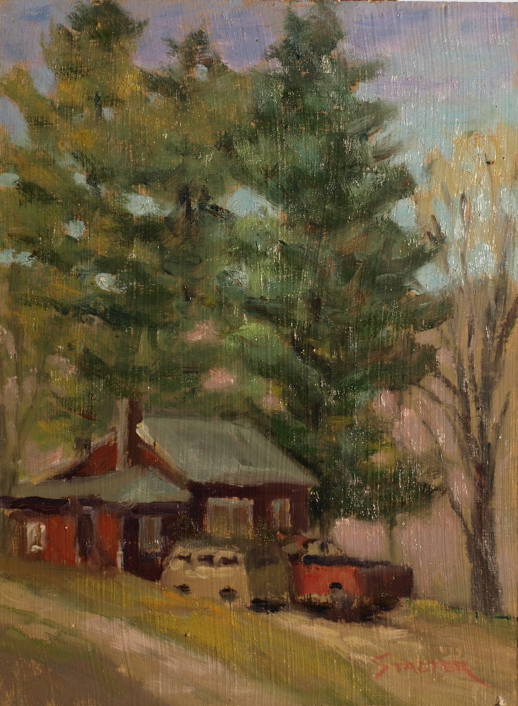 VW Van and Truck, Oil on Panel, 9 x 12 Inches, by Richard Stalter, $225