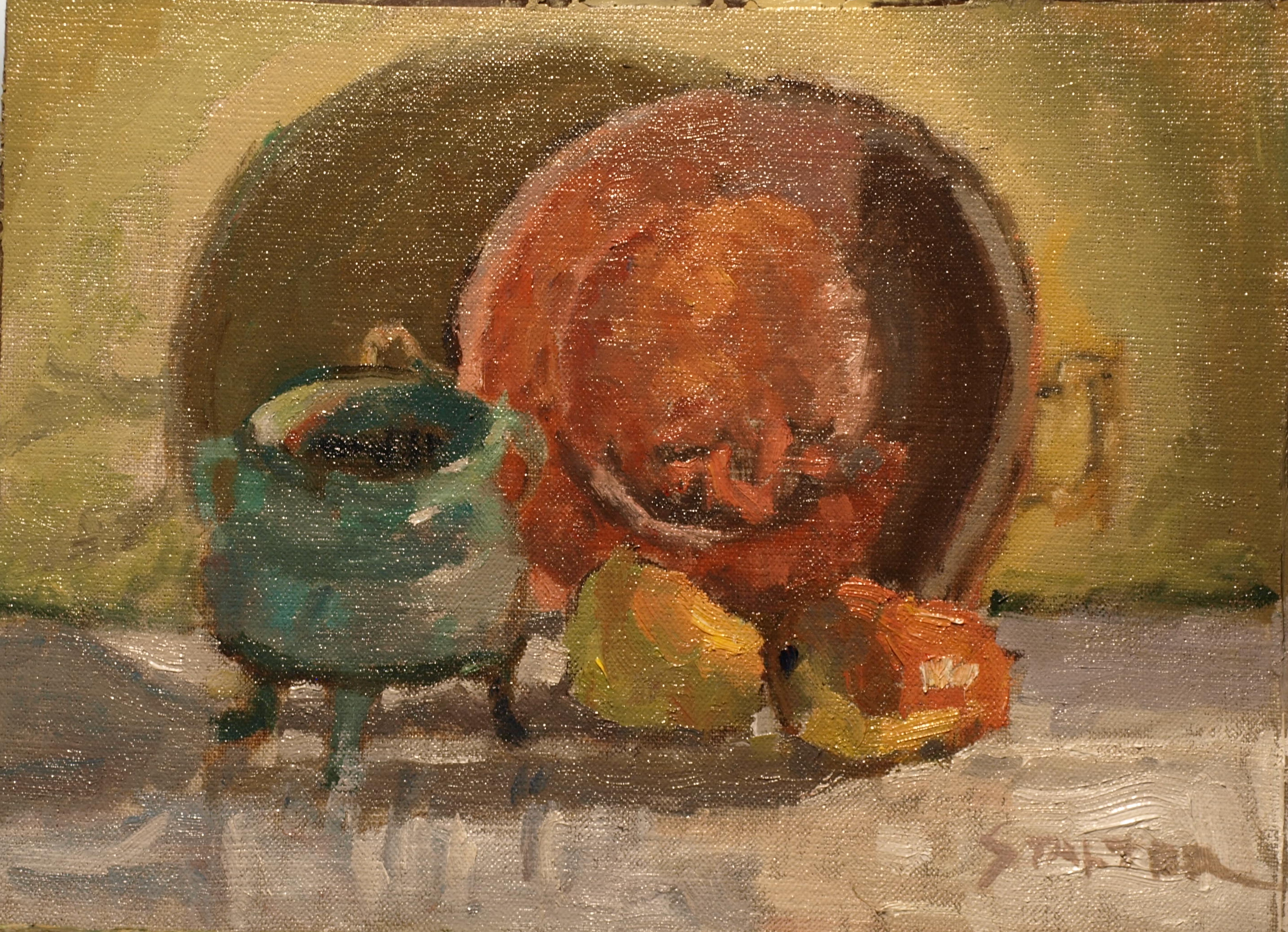 The Copper Pan, Oil on Canvas on Panel, 9 x 12 Inches, by Richard Stalter, $225