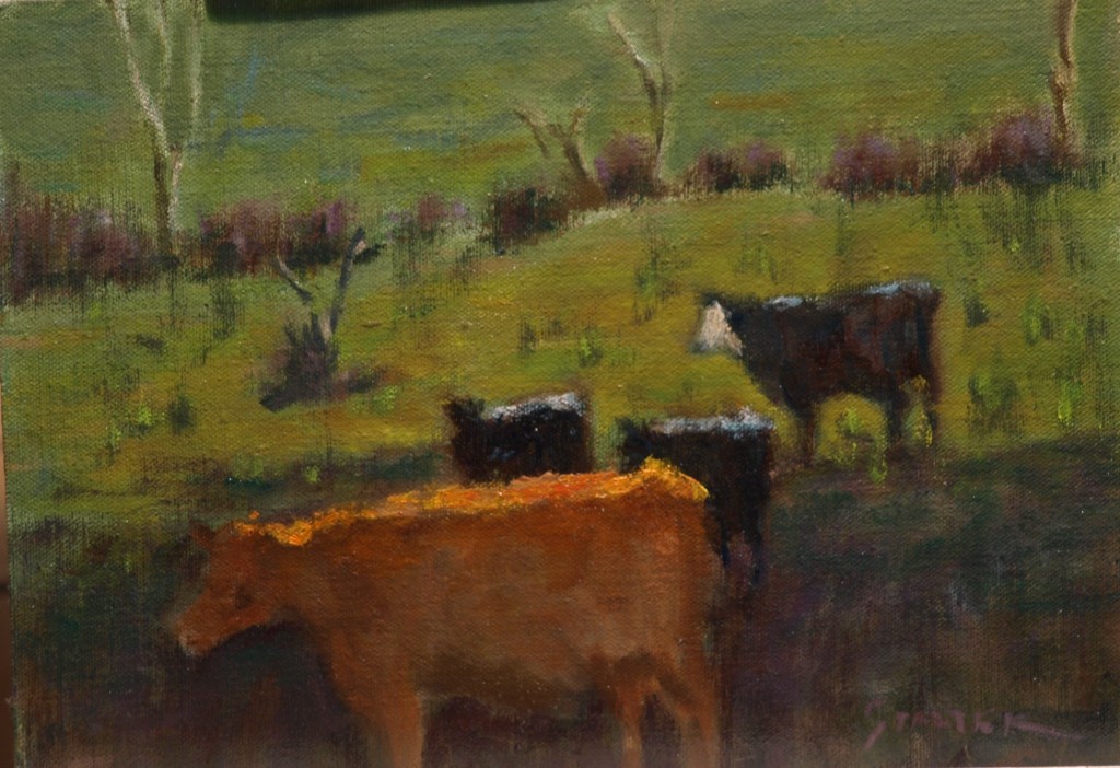 Local Cows, Oil on Canvas on Panel, 9 x 12 Inches, by Richard Stalter, $225