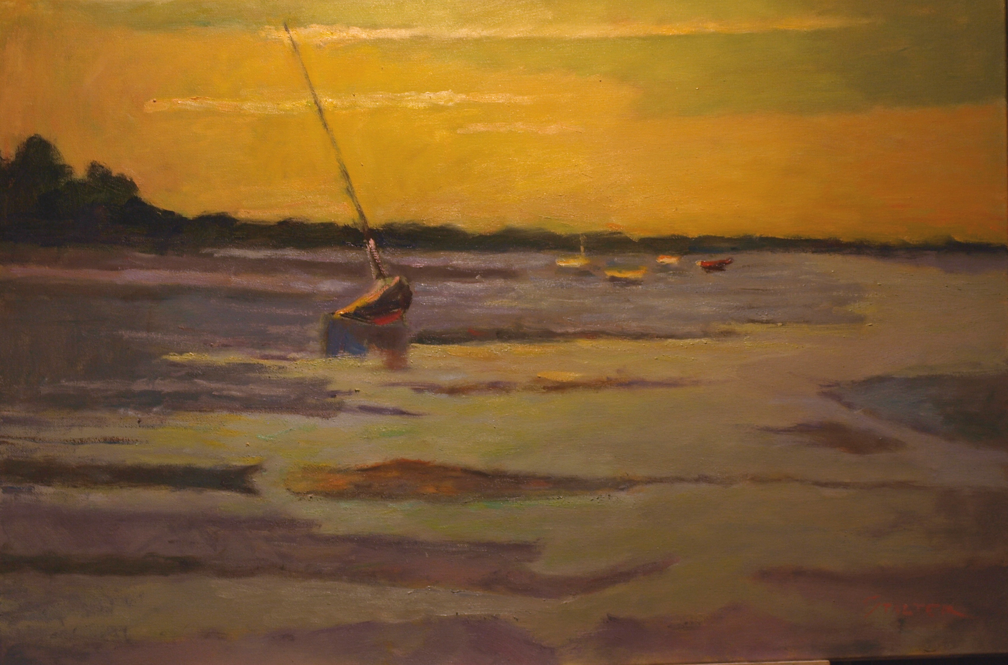 Low Tide -- Provincetown, Oil on Canvas, 24 x 36 Inches, by Richard Stalter, $1200