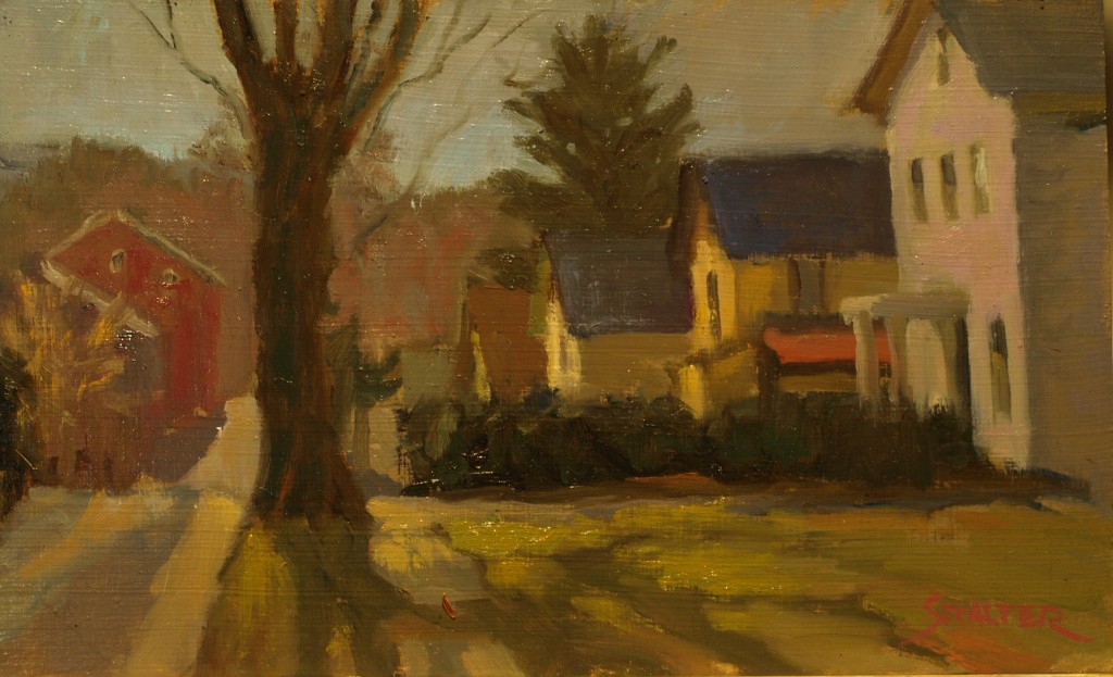 Sunshine -- West Street, Oil on Panel, 8 x 14 Inches, by Richard Stalter, $220
