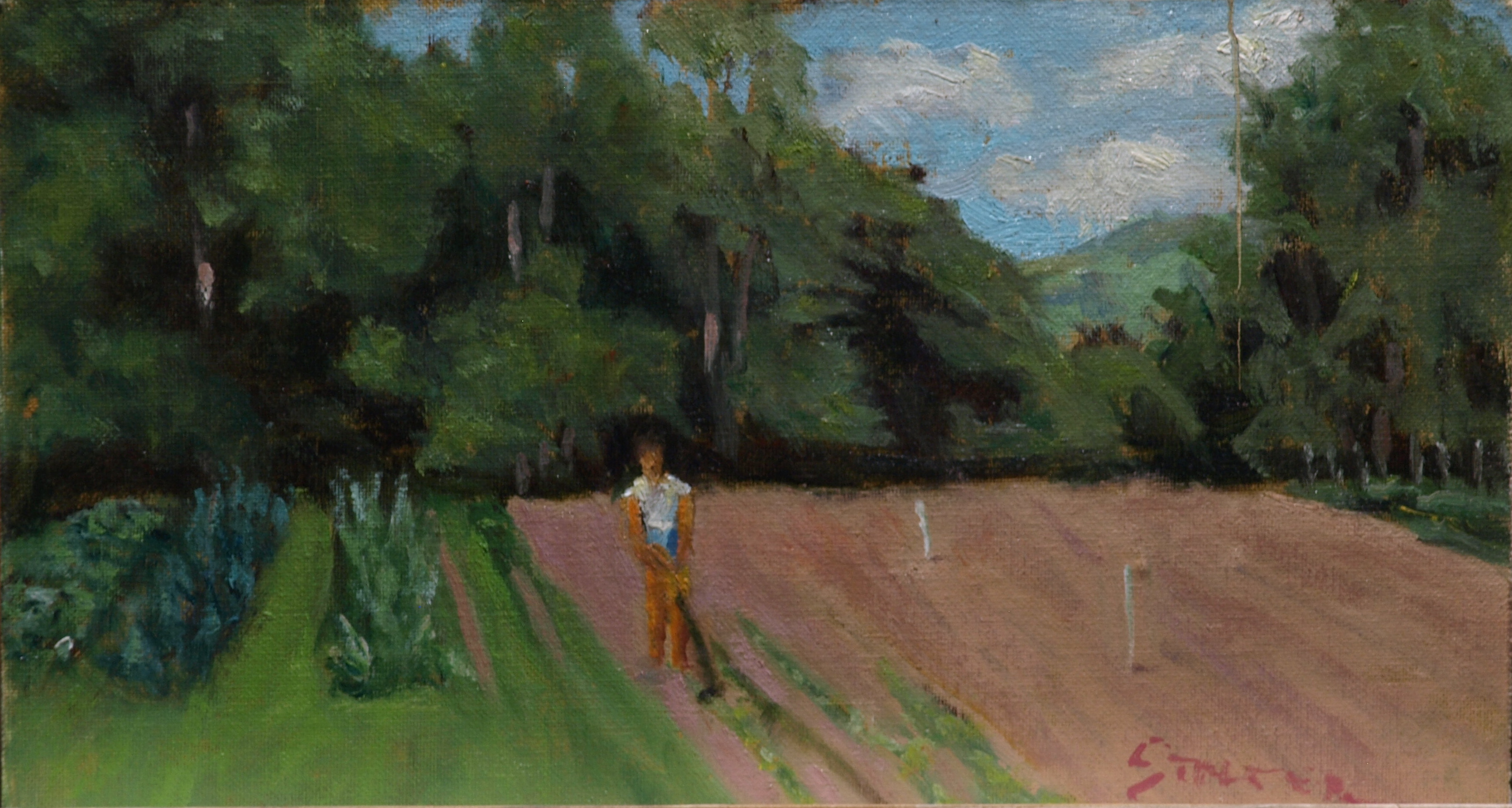Megan's Farm, Oil on Canvas on Panel, 8 x 14 Inches, by Richard Stalter, $225