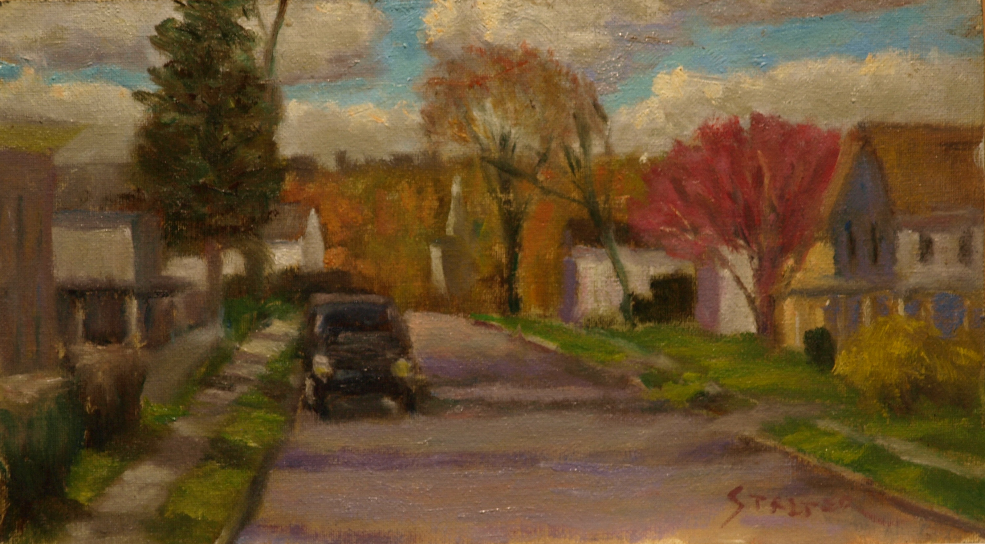 South Main, Oil on Canvas on Panel, 8 x 14 Inches, by Richard Stalter, $225
