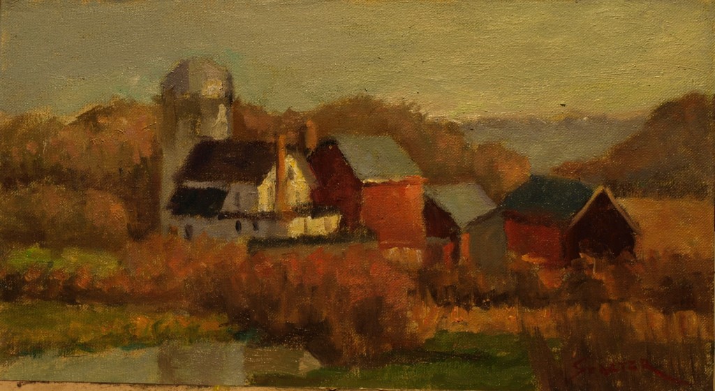 Rabbit Hill Farm, Oil on Canvas on Panel, 8 x 14 Inches, by Richard Stalter, $220