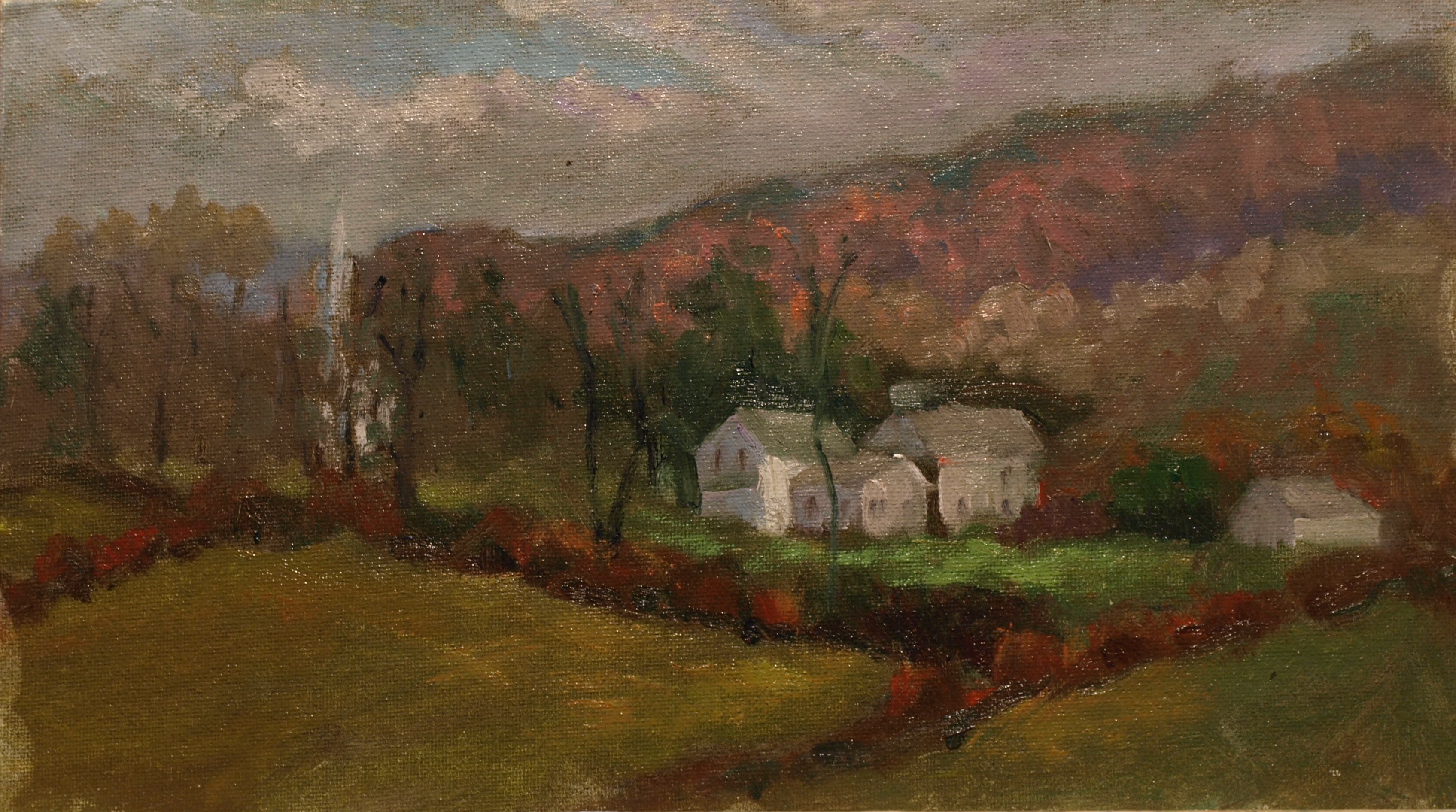 Village of Gaylordsville, Oil on Canvas on Panel, 8 x 14 Inches, by Richard Stalter, $220