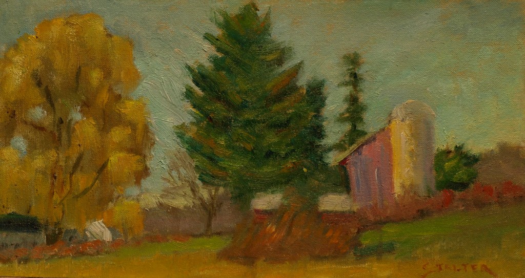 Little Field Road Farm, Oil on Canvas on Panel, 8 x 14 Inches, by Richard Stalter, $220