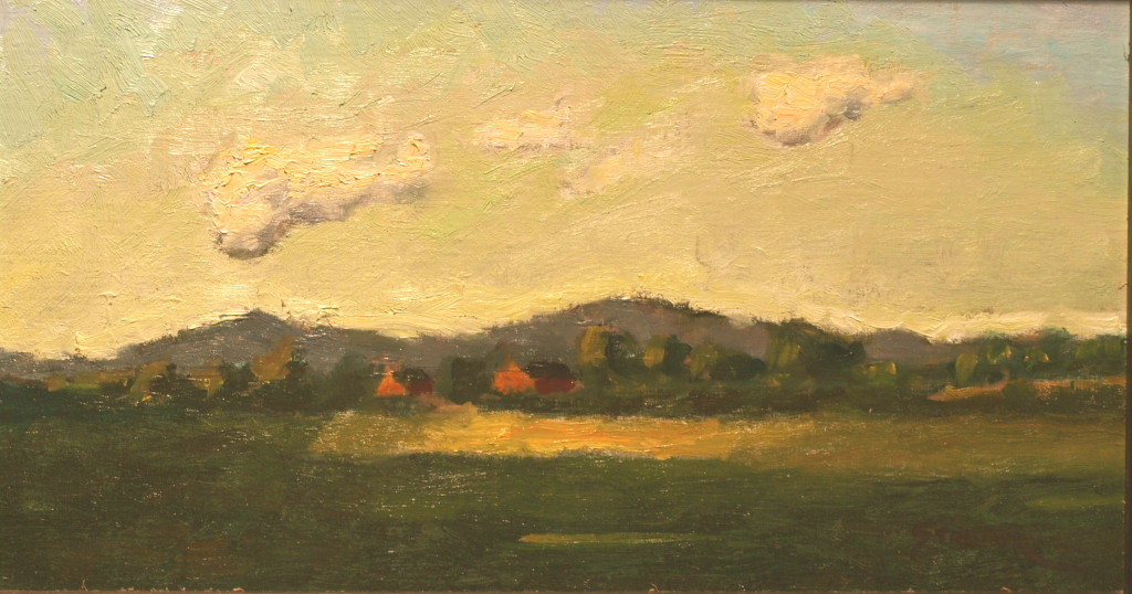 Distant Farm, Oil on Canvas on Panel, 8 x 14 Inches, by Richard Stalter, $225