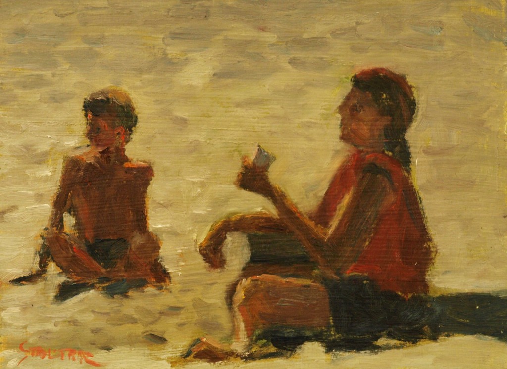 At the Beach, Oil on Panel, 9 x 12 Inches, by Richard Stalter, $225