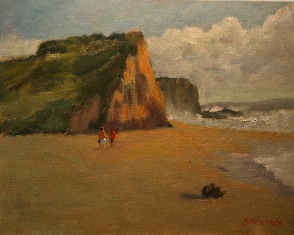 Beach and Large Formations, Oil on Canvas, 16 x 20 Inches, by Richard Stalter, $425
