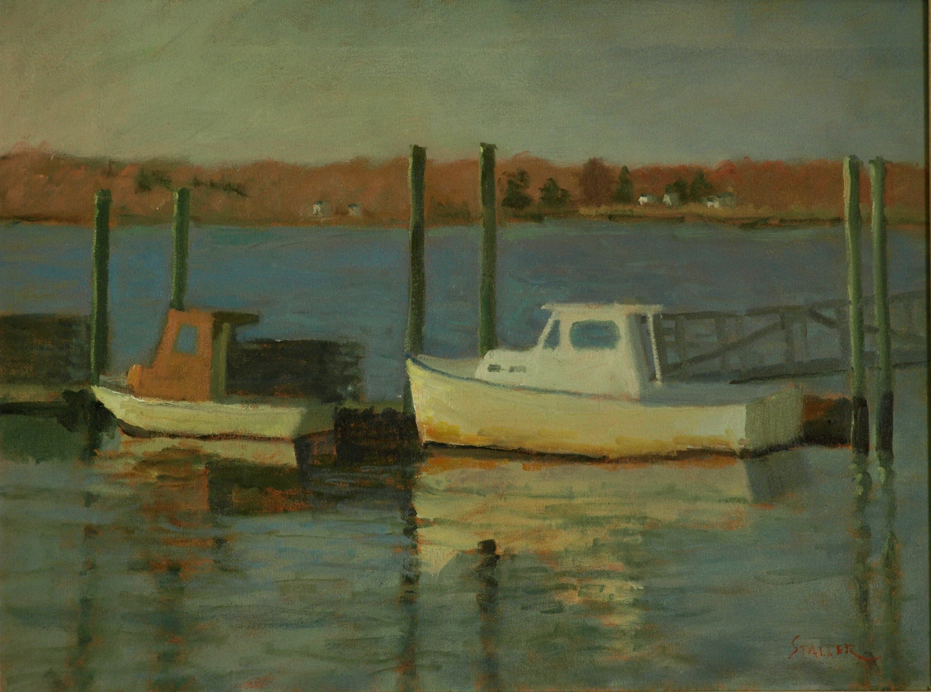 Boats in Stonington, Oil on Canvas, 18 x 24 Inches, by Richard Stalter, $475