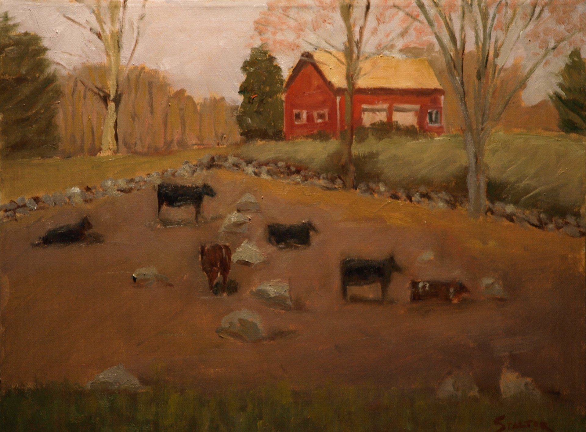 Cows - Hipp Farm, Oil on Canvas, 16 x 20 Inches, by Richard Stalter, $425