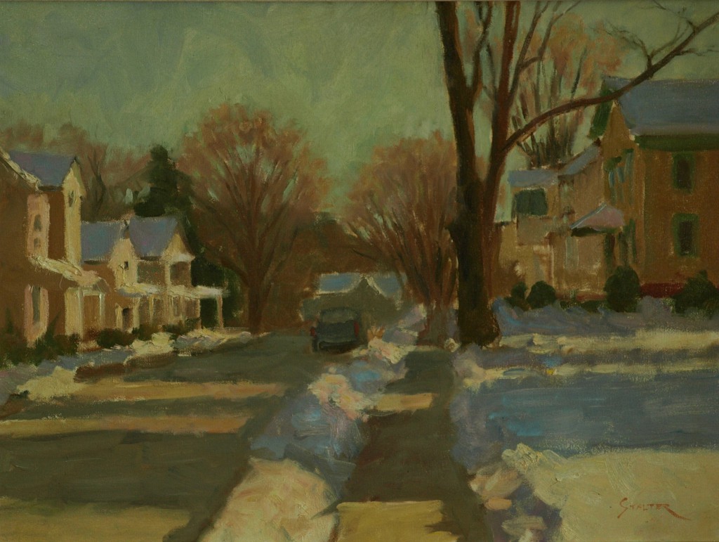 Deep Snow on South Main Street, Oil on Canvas, 18 x 24 Inches, by Richard Stalter, $475