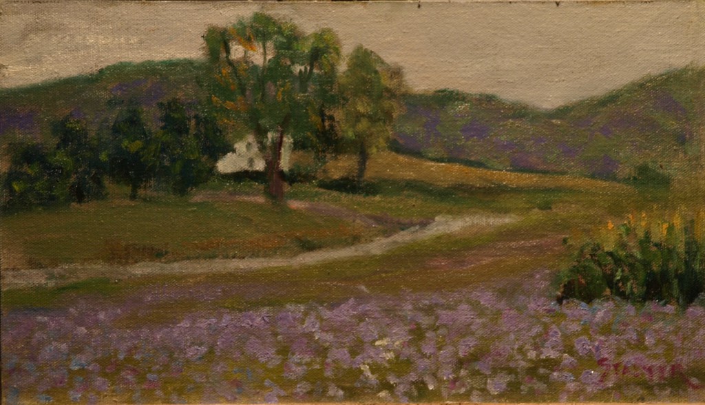 Field of Chicory, Oil on Linen on Panel, 8 x 14 Inches, by Richard Stalter, $225