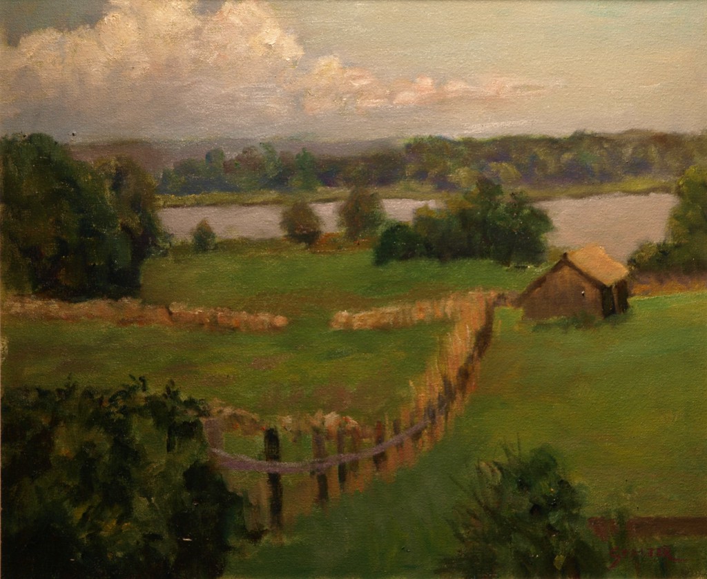 Looking Down on to Mystic River, Oil on Canvas, 20 x 24 Inches, by Richard Stalter, $850