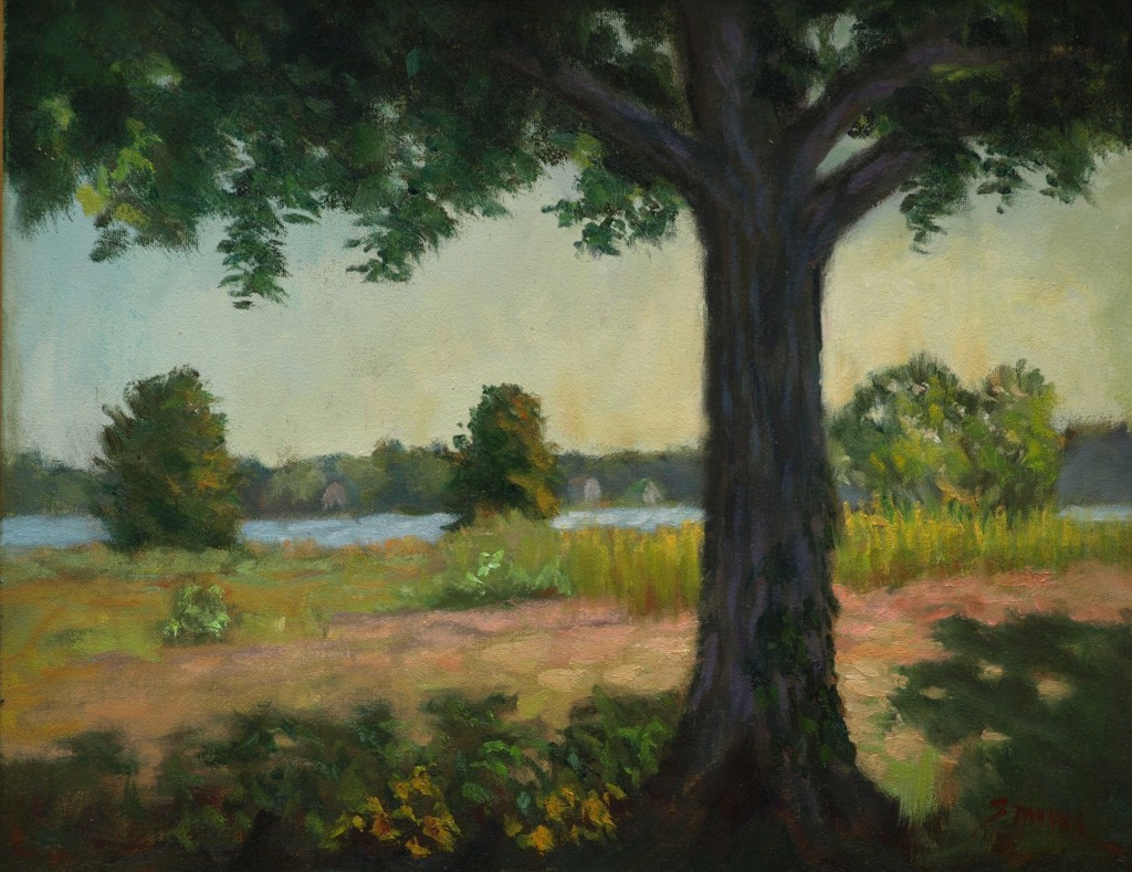 Mystic Riverside, Oil on Canvas, 16 x 20 Inches, by Richard Stalter, $400