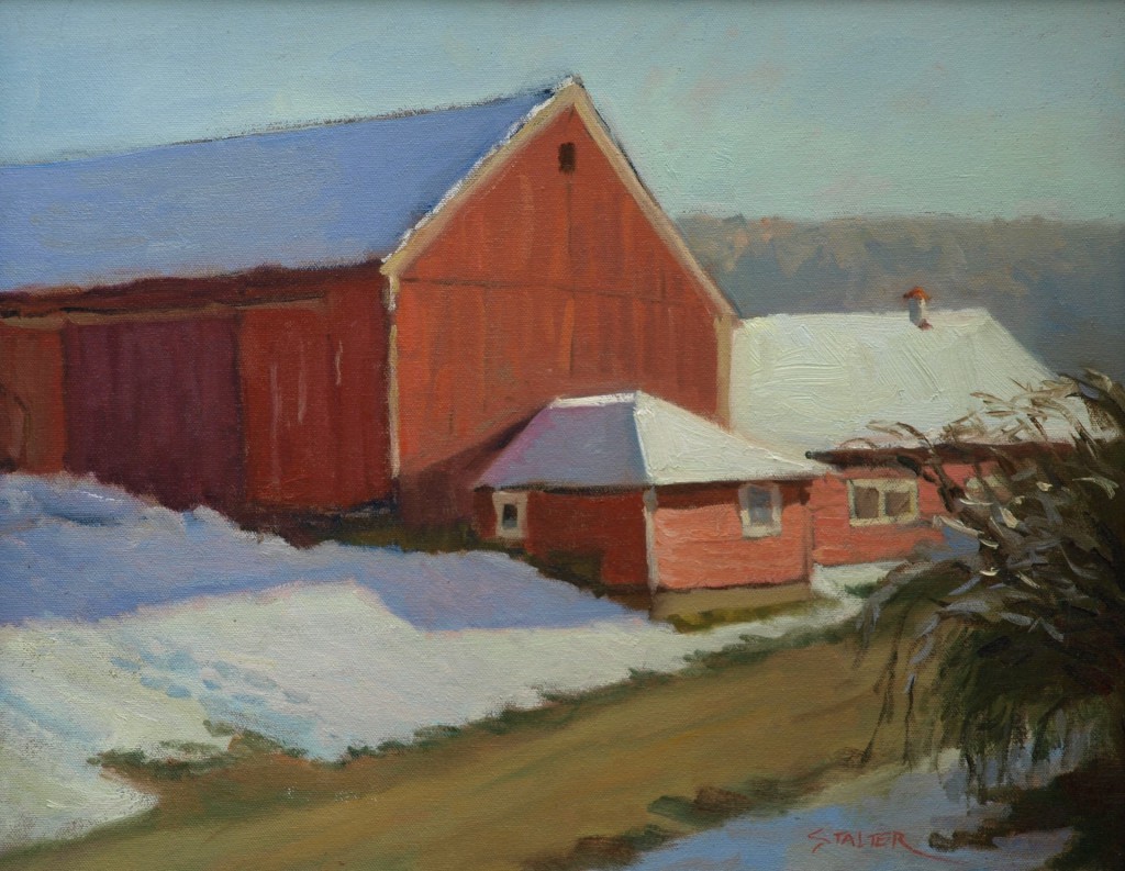 Newton's Barns in Snow, Oil on Canvas, 16 x 20 Inches, by Richard Stalter, $400