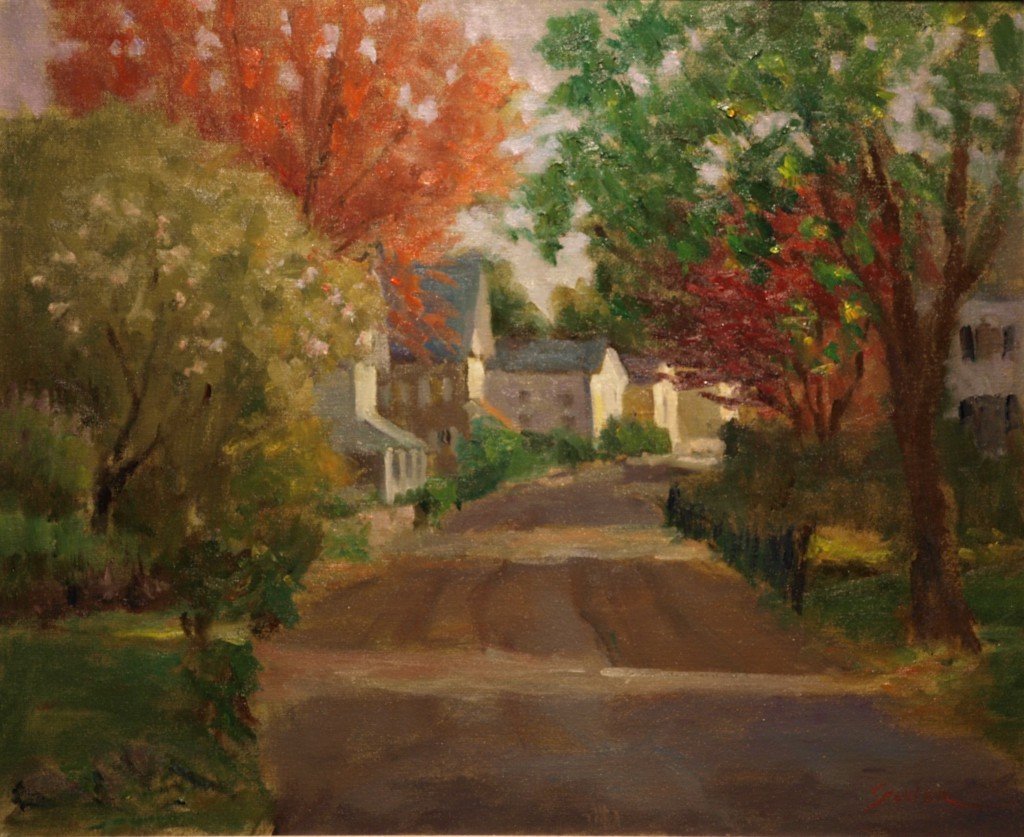 Noank Street Scene, Oil on Canvas, 20 x 24 Inches, by Richard Stalter, $850