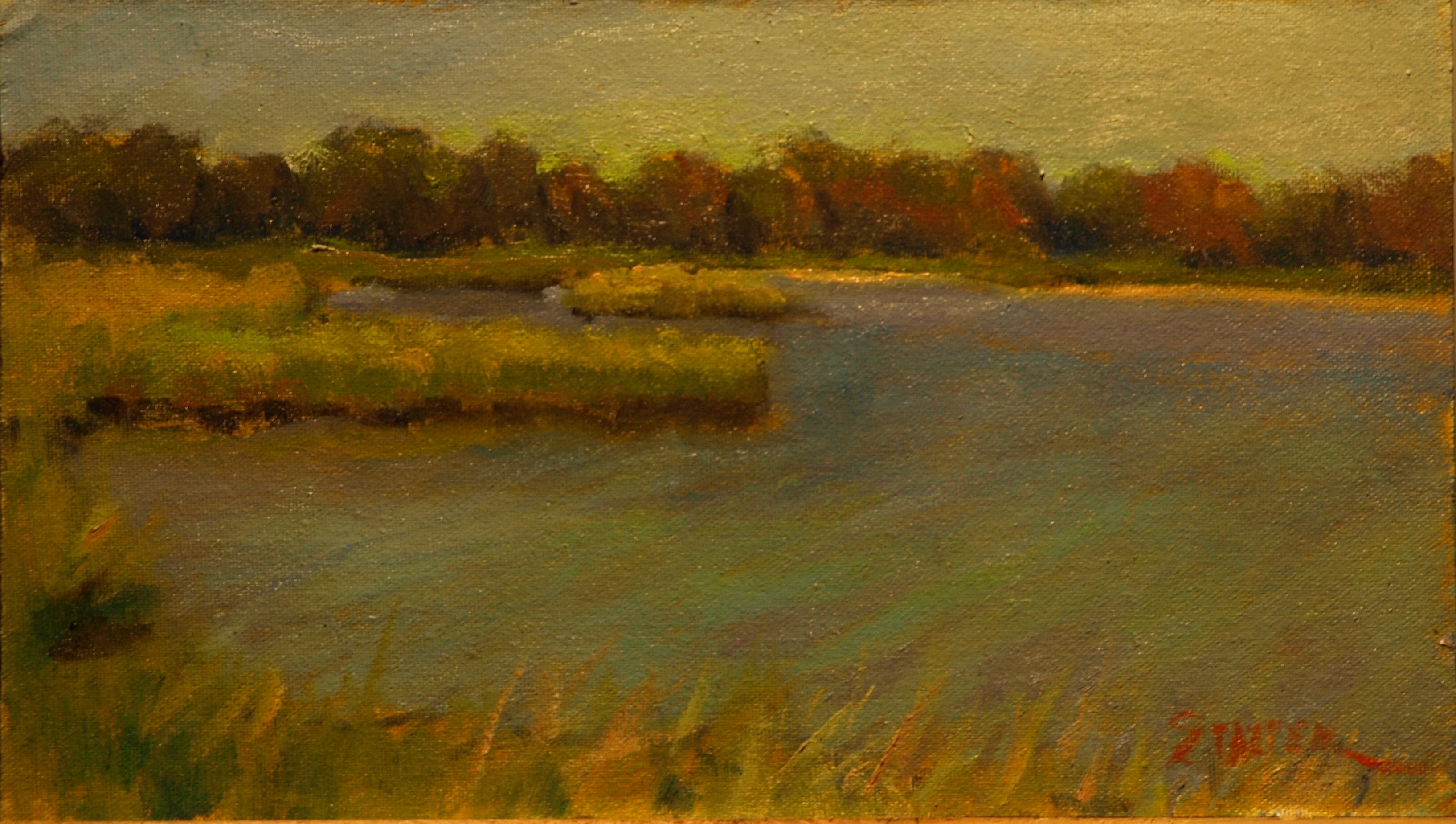 Palmer Pond, Oil on Linen on Panel, 8 x 14 Inches, by Richard Stalter, $225