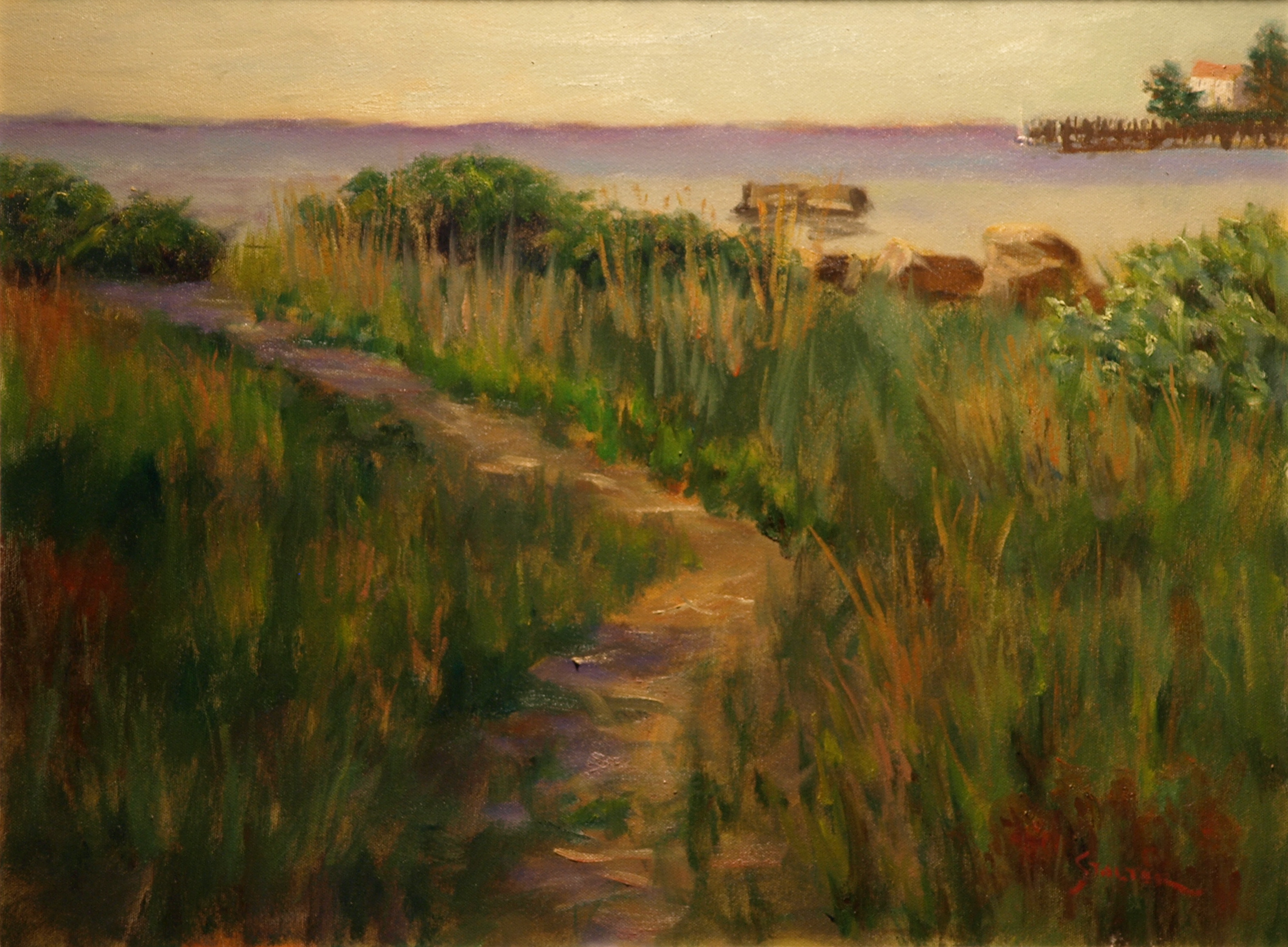 Path to the Bay, Oil on Canvas, 18 x 24 Inches, by Richard Stalter, $650