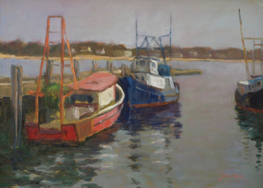 Provincetown Fishing Boats, Oil on Canvas, 18 x 24 Inches, by Richard Stalter, $650